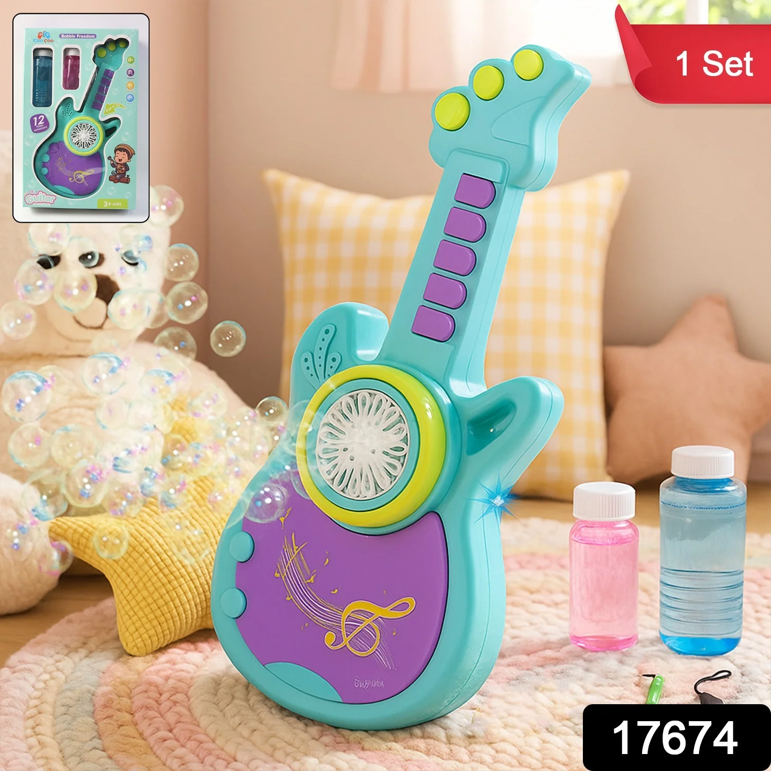 Electric Automatic Guitar-Shaped Bubble Machine set - Image 2