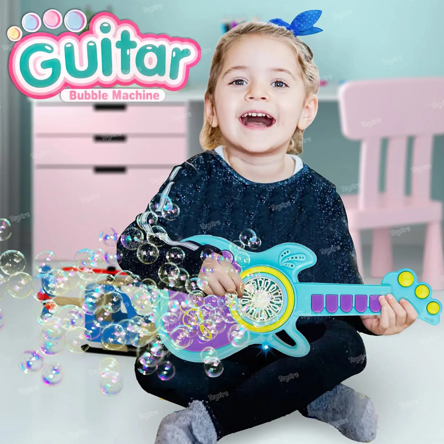 Electric Automatic Guitar-Shaped Bubble Machine set - Image 3