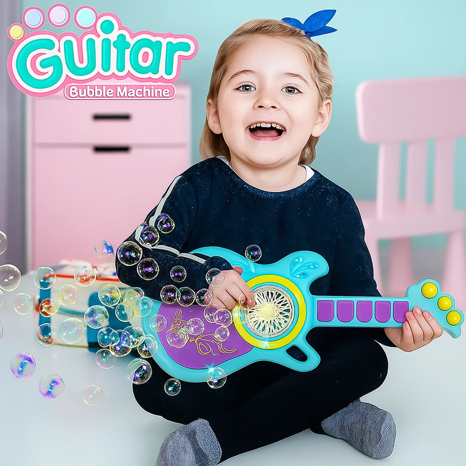 Electric Automatic Guitar-Shaped Bubble Machine set - Image 4