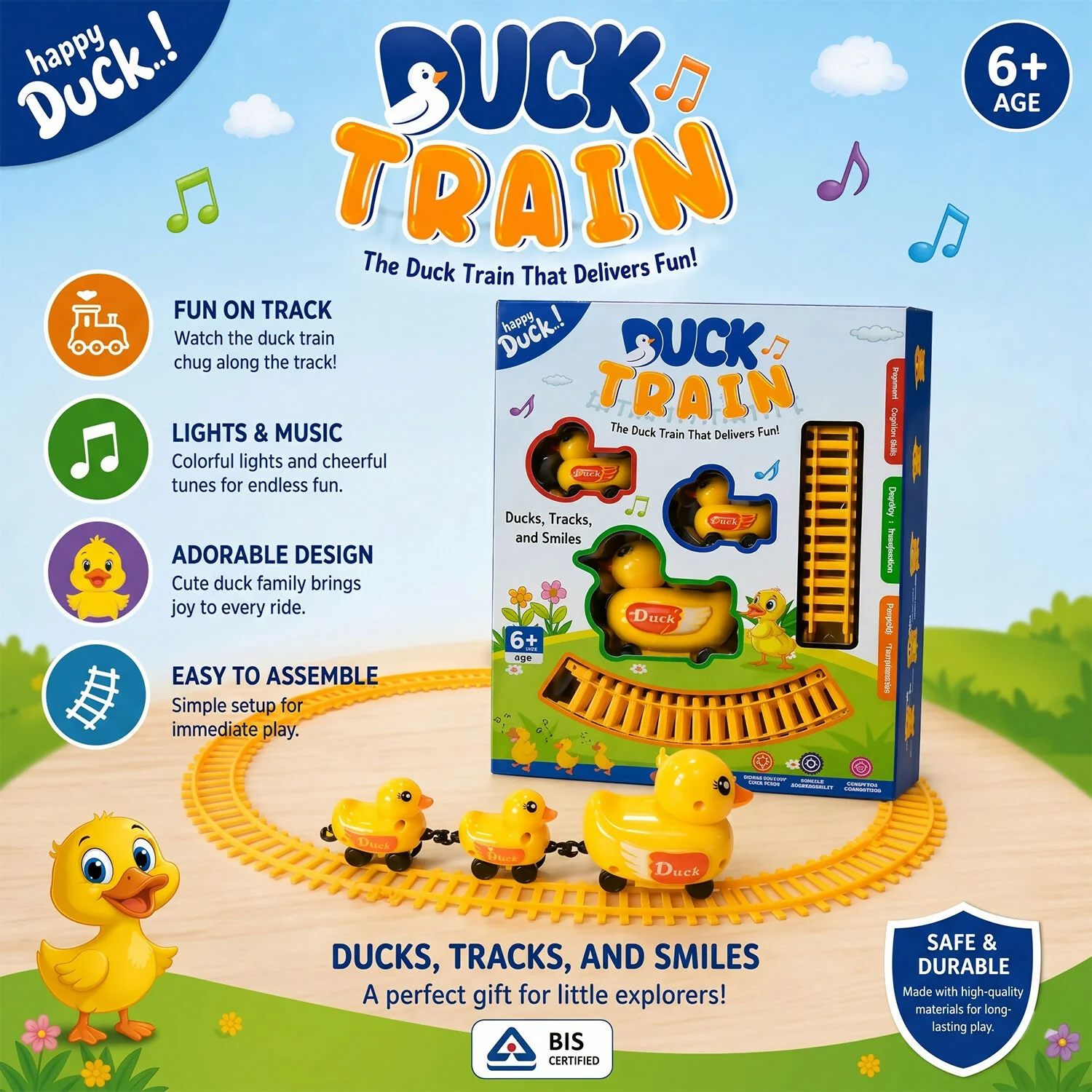 Electric Duck Toy Train Set with Track, Light & Sound for Kids Playtime Fun - Image 3