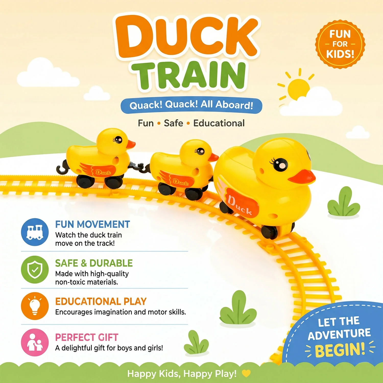 Electric Duck Toy Train Set with Track, Light & Sound for Kids Playtime Fun - Image 5