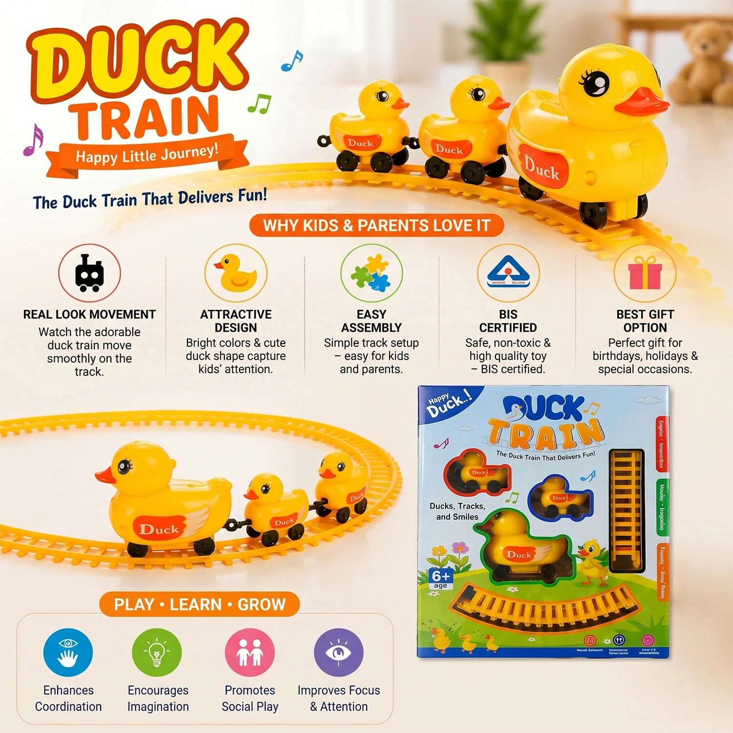 Electric Duck Toy Train Set with Track, Light & Sound for Kids Playtime Fun - Image 7