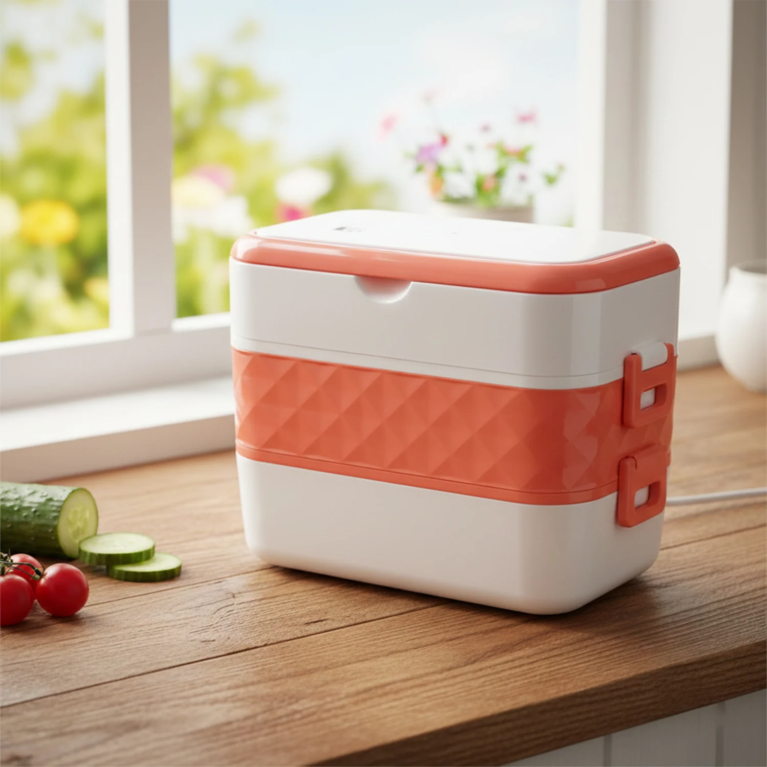Electric Heated Lunch Box with Stainless Steel Inner Containers (1 Set) - Image 3