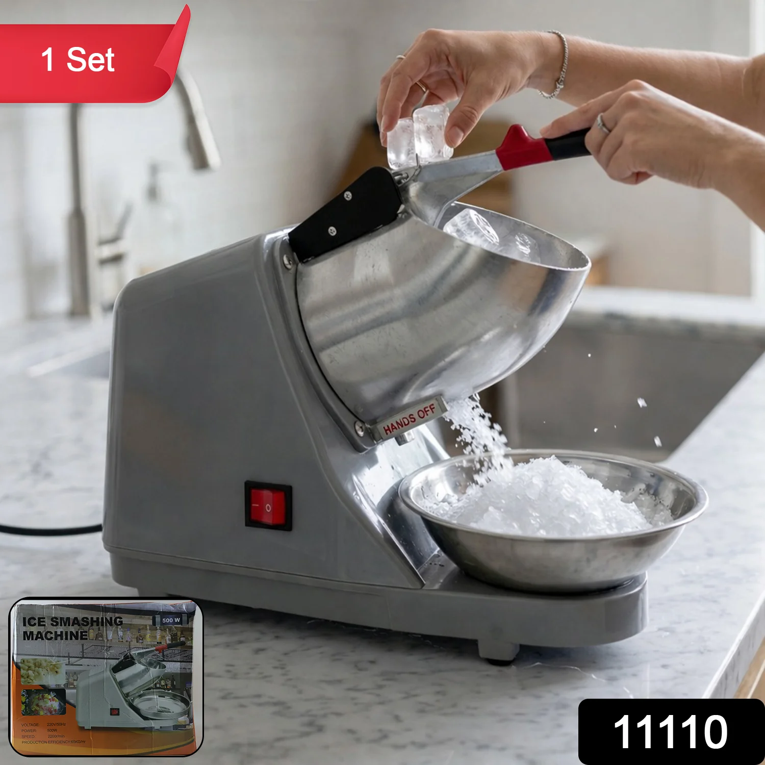 Electric Ice Crushing Machine with Stainless Steel Bowl 1 Set - Image 2