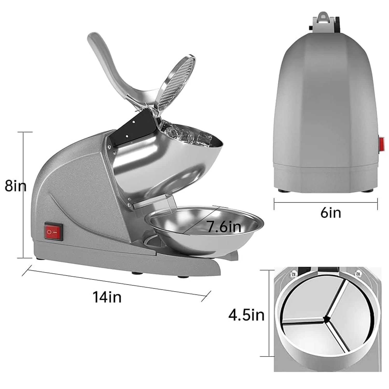 Electric Ice Crushing Machine with Stainless Steel Bowl 1 Set - Image 6