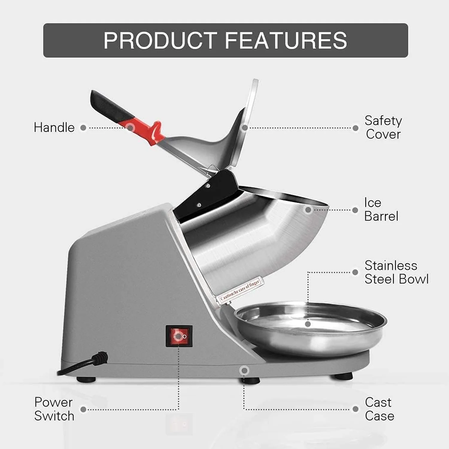 Electric Ice Crushing Machine with Stainless Steel Bowl 1 Set - Image 7
