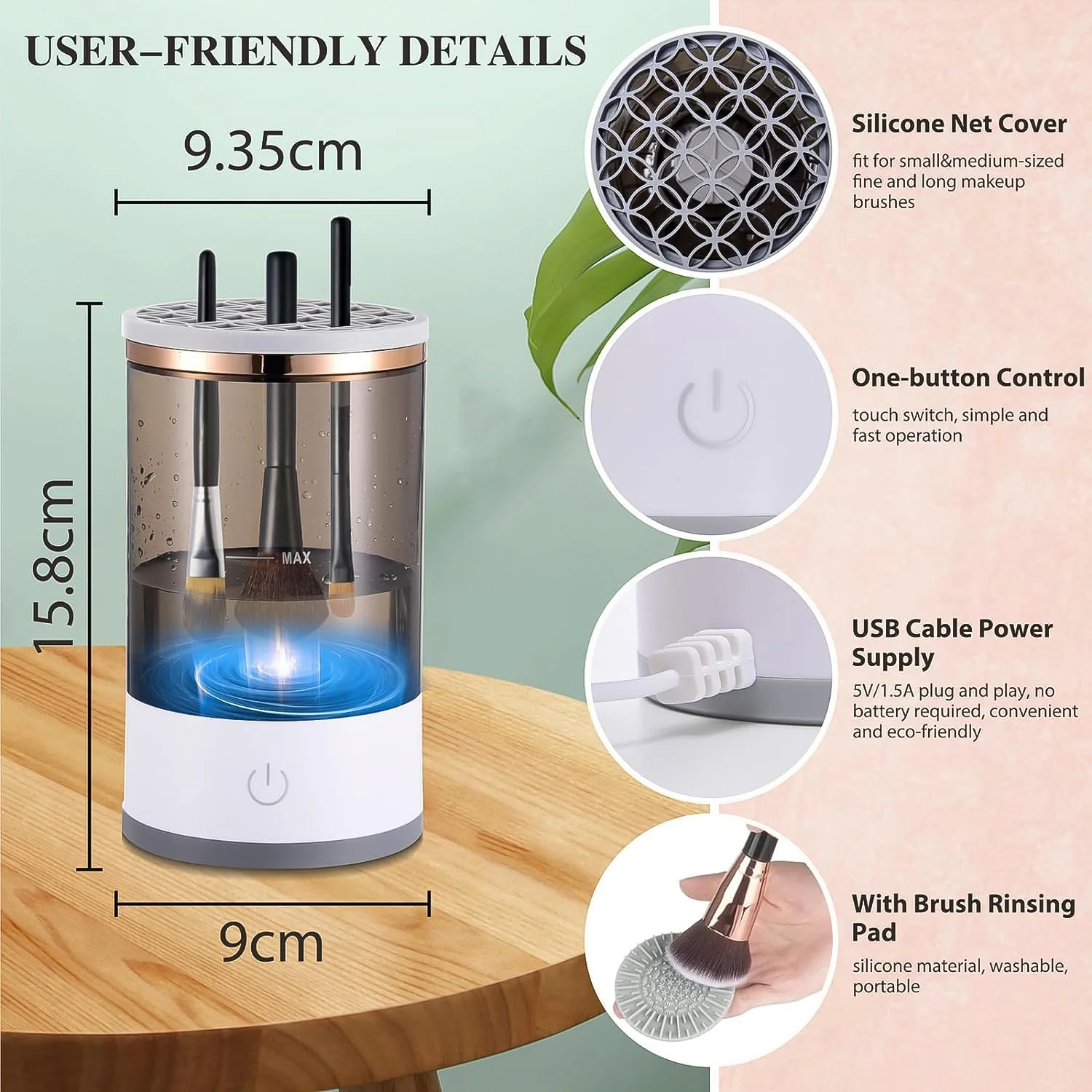 Electric Makeup Brush Cleaner Dryer – Automatic USB Rechargeable Brush Washing - Image 3