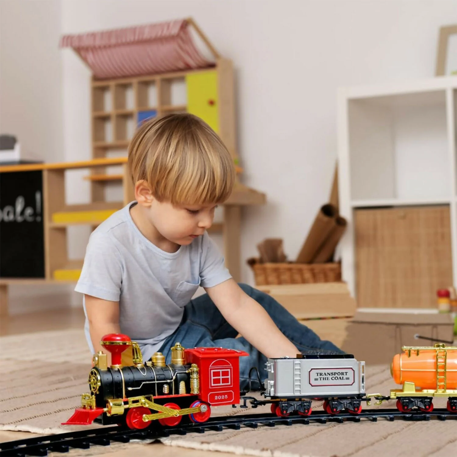 Electric Musical Choo Choo Train Toy Set with Track – Light & Sound Kids Play Train Set - Image 8