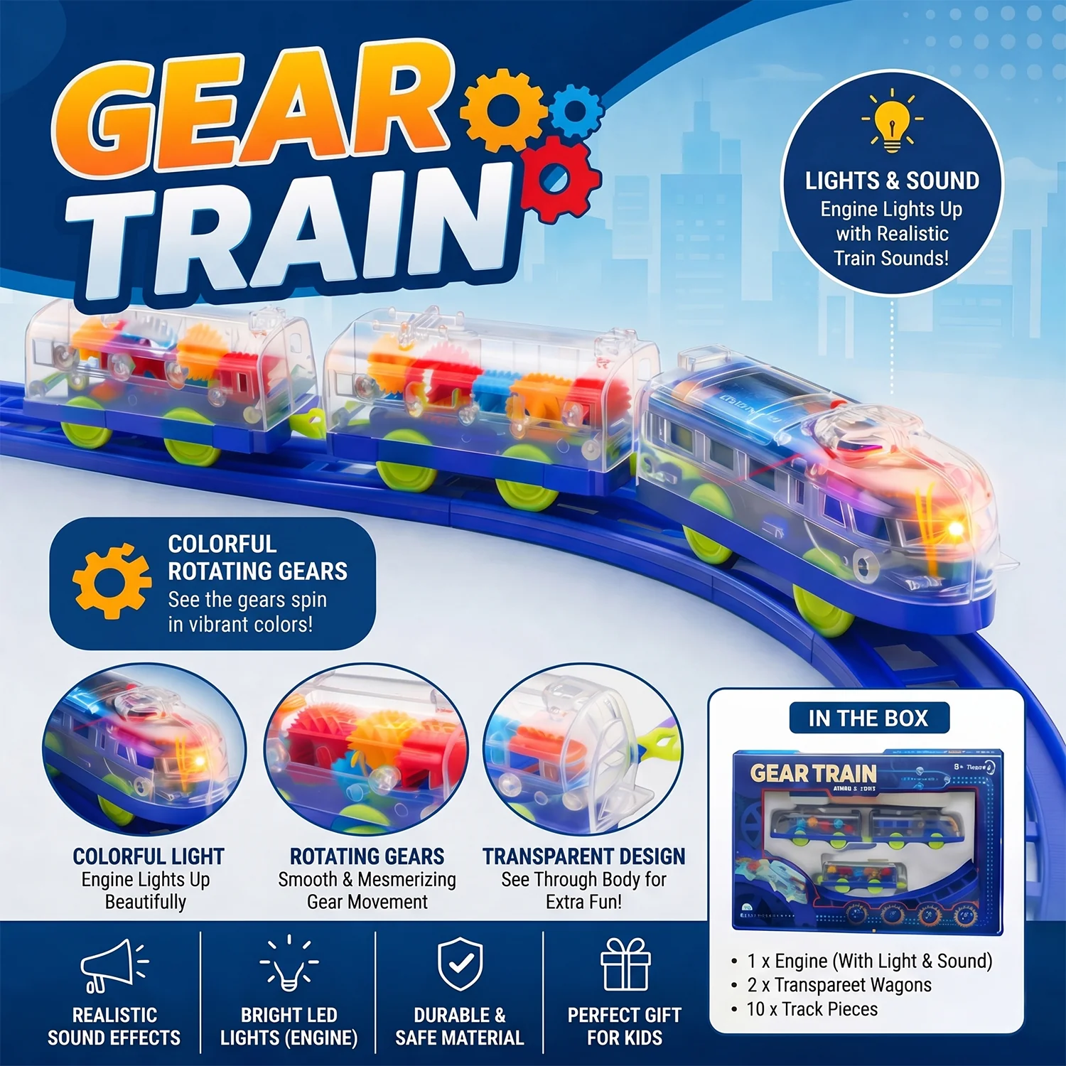 Interactive Train Set with Tracks, Lights & Music – Battery Operated, Transparent Design for Kids - Image 2