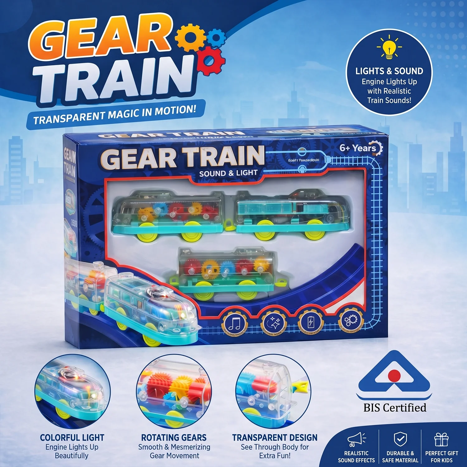 Interactive Train Set with Tracks, Lights & Music – Battery Operated, Transparent Design for Kids - Image 3