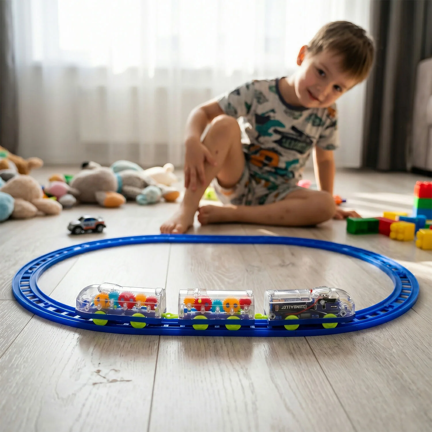Interactive Train Set with Tracks, Lights & Music – Battery Operated, Transparent Design for Kids - Image 4