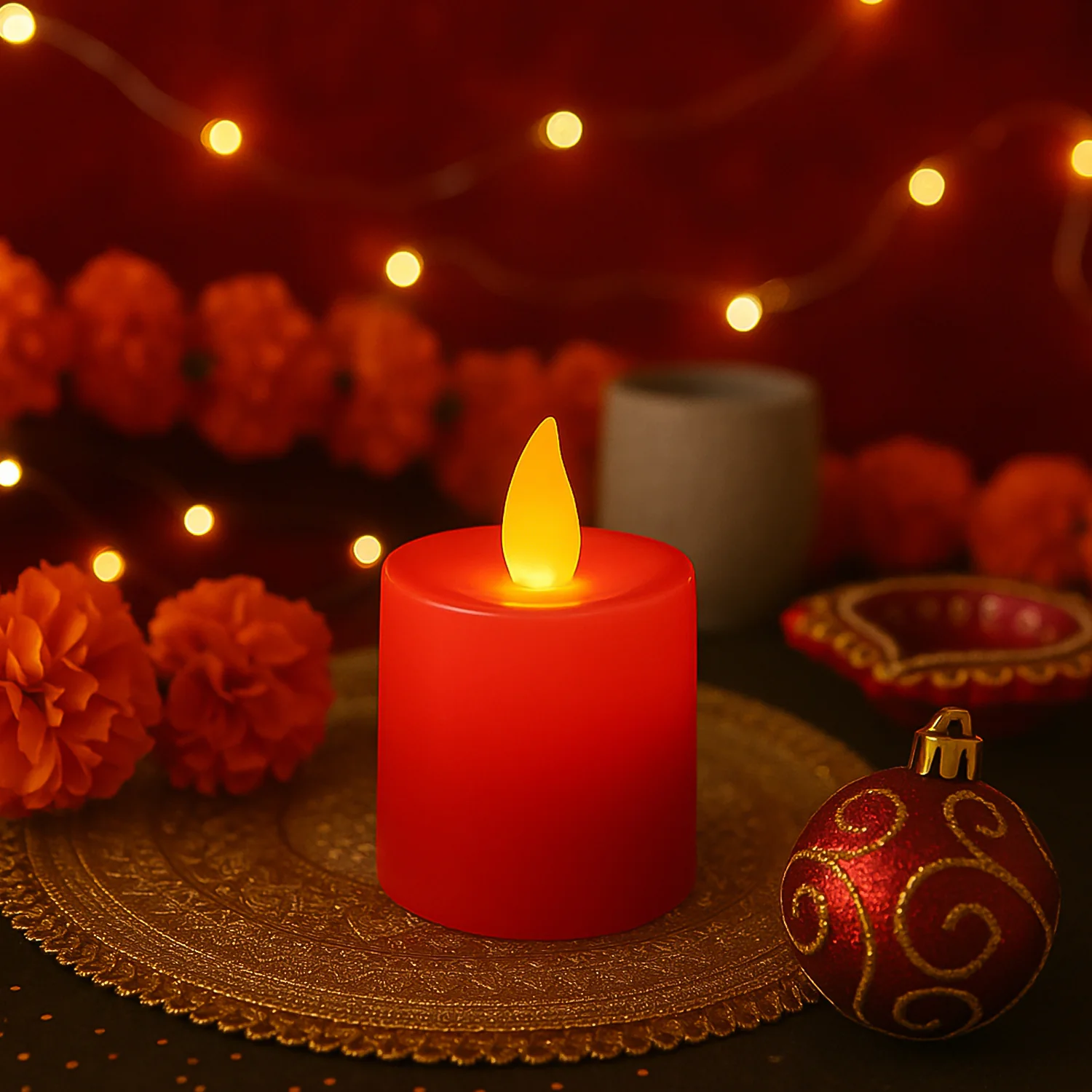 Electrical Candles Diya LED Tea Light, Diwali(1 Pc / Red) - Image 3