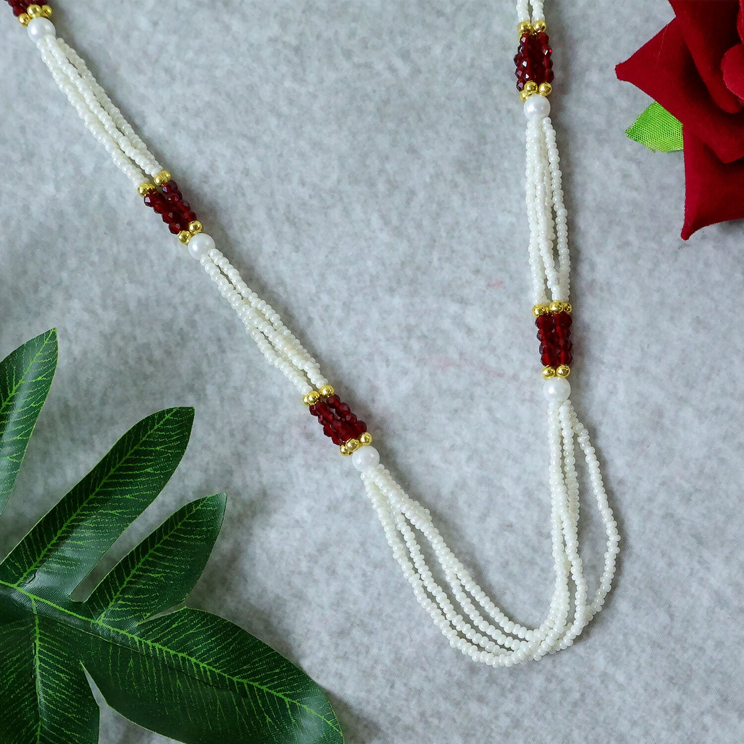 Elegant Beaded Pearl Mala Traditional Ethnic Necklace for Women Handmade - Image 3