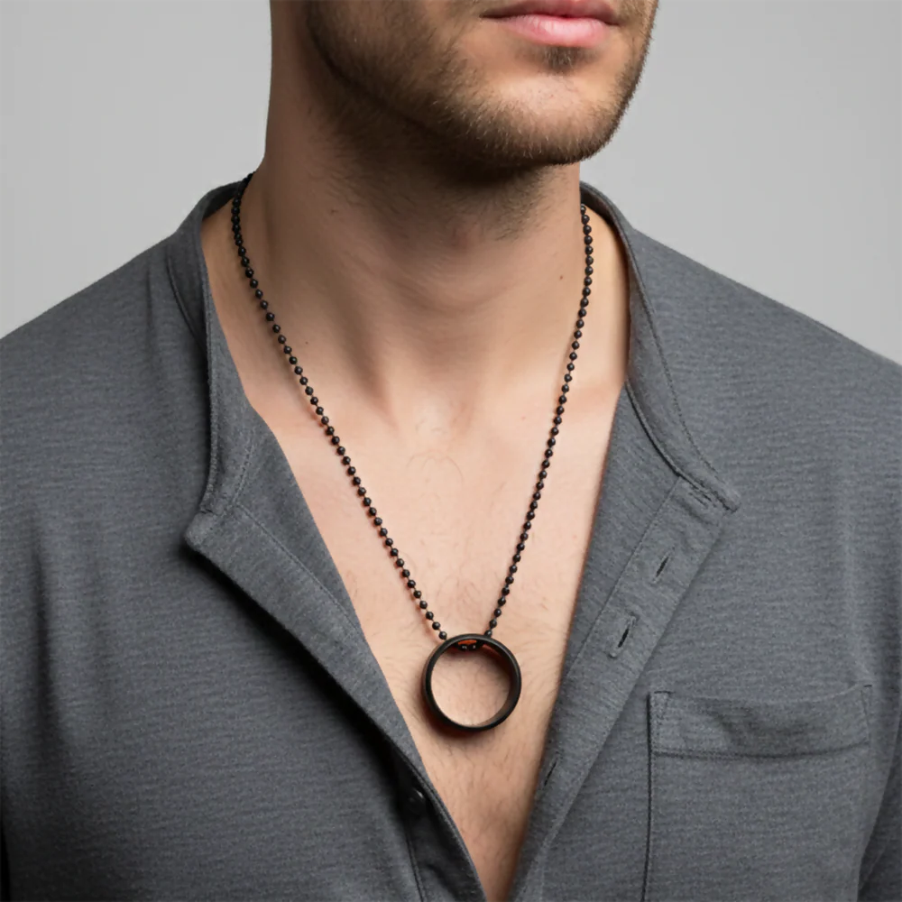 Elegant Big Black Round Shape Pendant Necklace for Men - Image 2