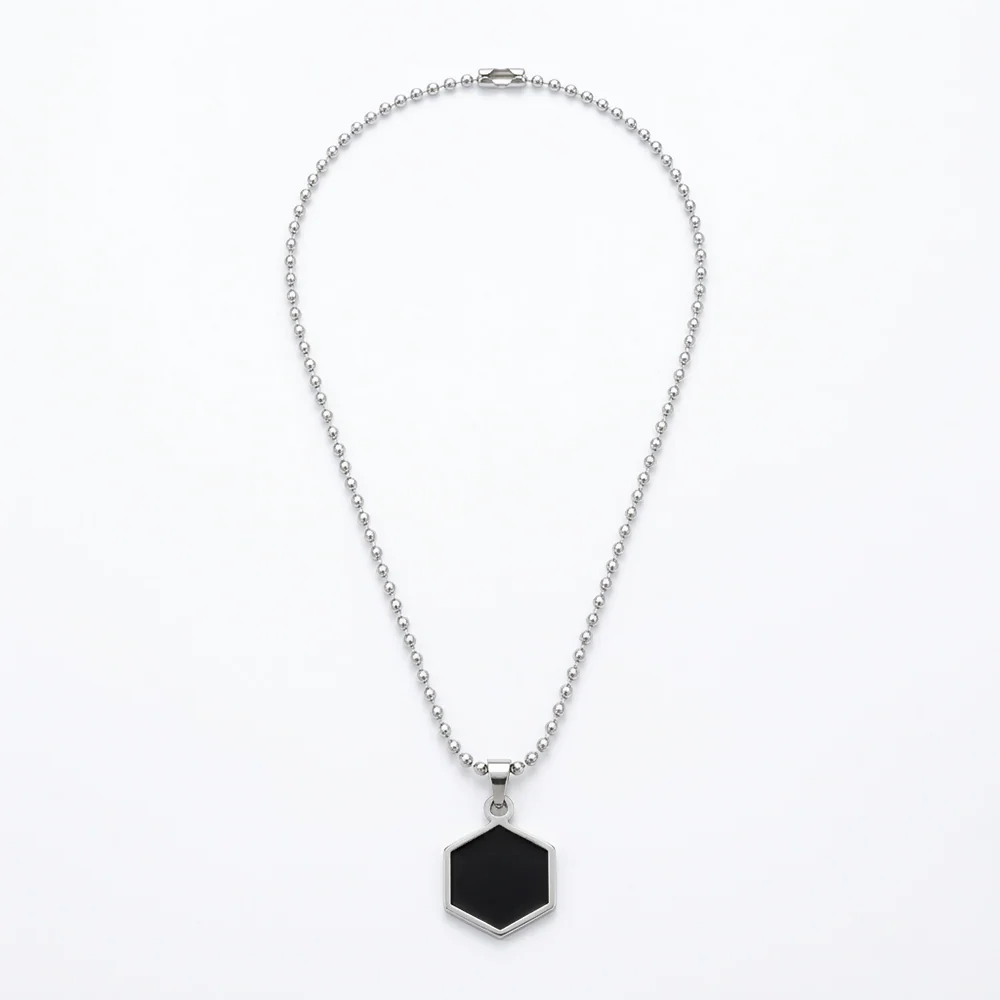 Elegant Black Onyx Hexagon Pendant Necklace Minimalist Chain Jewelry - Image 3