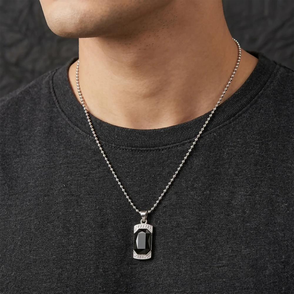 Elegant Black Onyx Pendant Necklace with Crystal Frame Stylish Chain Jewelry - Image 2