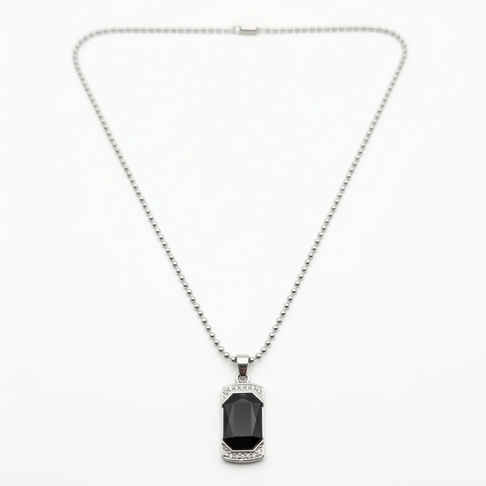 Elegant Black Onyx Pendant Necklace with Crystal Frame Stylish Chain Jewelry - Image 3