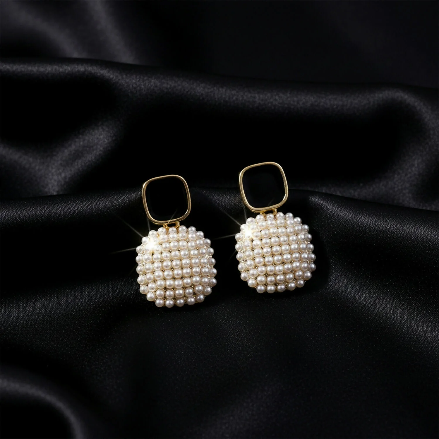 Elegant Black & Pearl Statement Drop Earrings for Women - Image 2