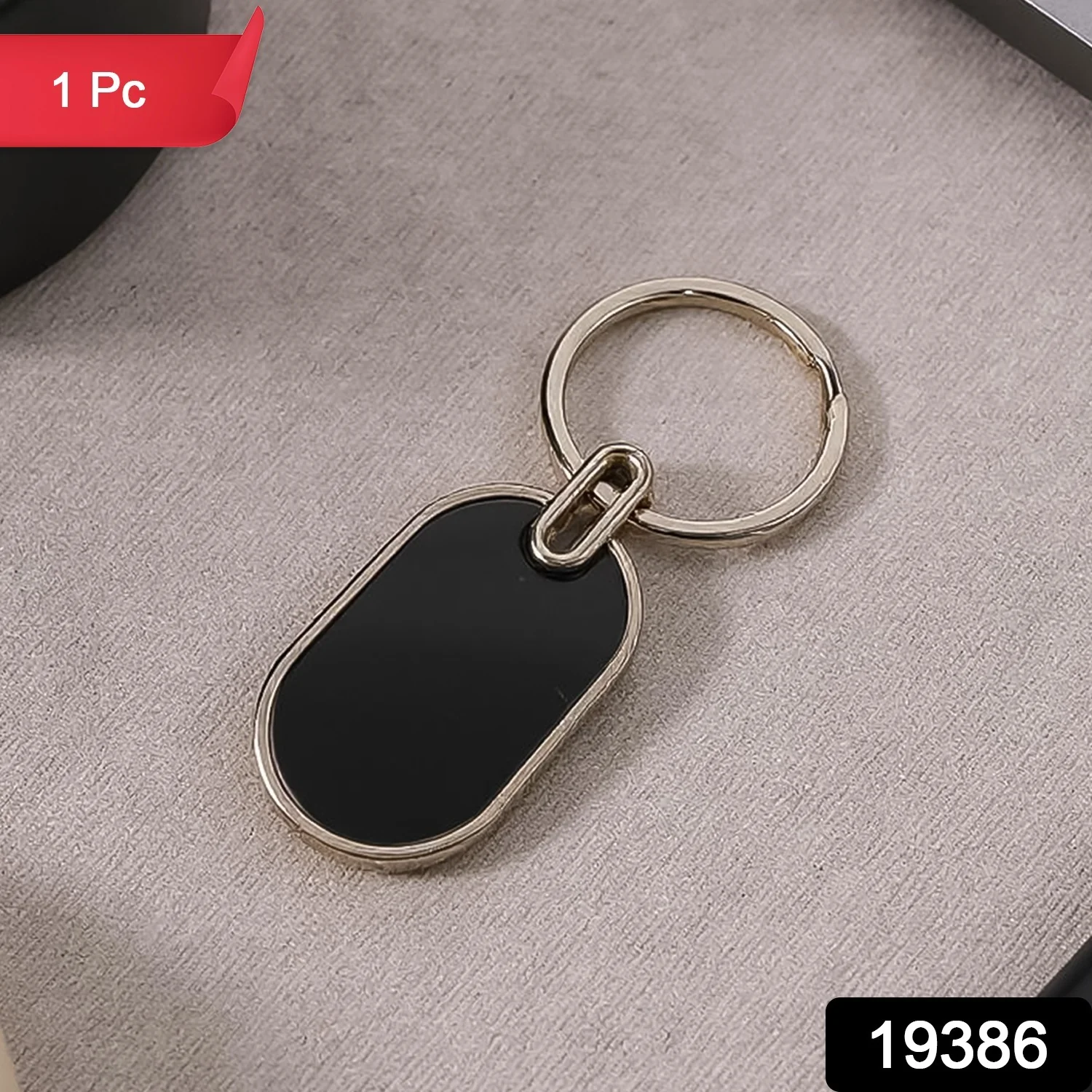 Elegant Black & Silver Oval Metal Keychain (1 Pc) - Image 2