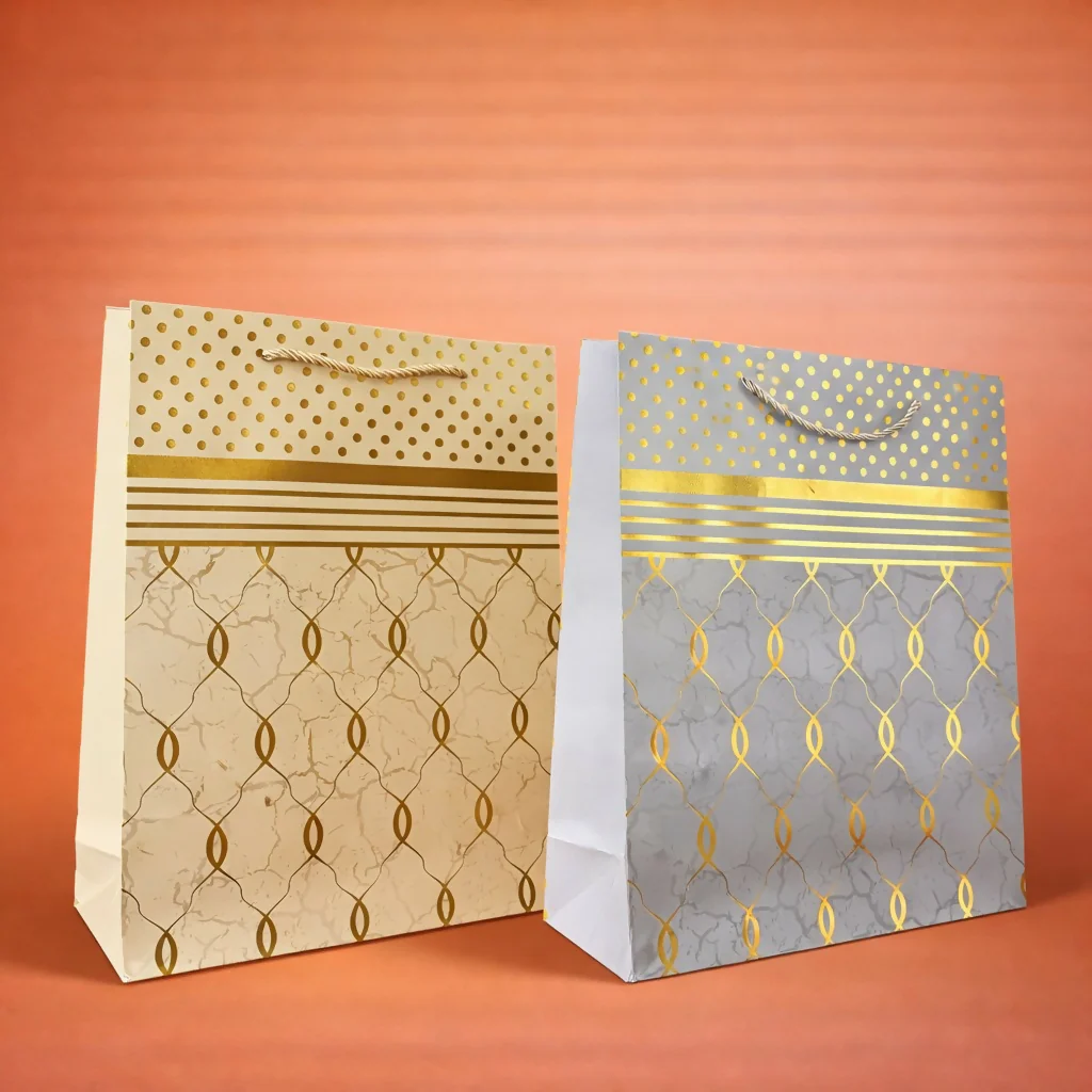 Elegant Blue & Gold Design Gift Paper Bag with Handle 1 Piece - Image 2