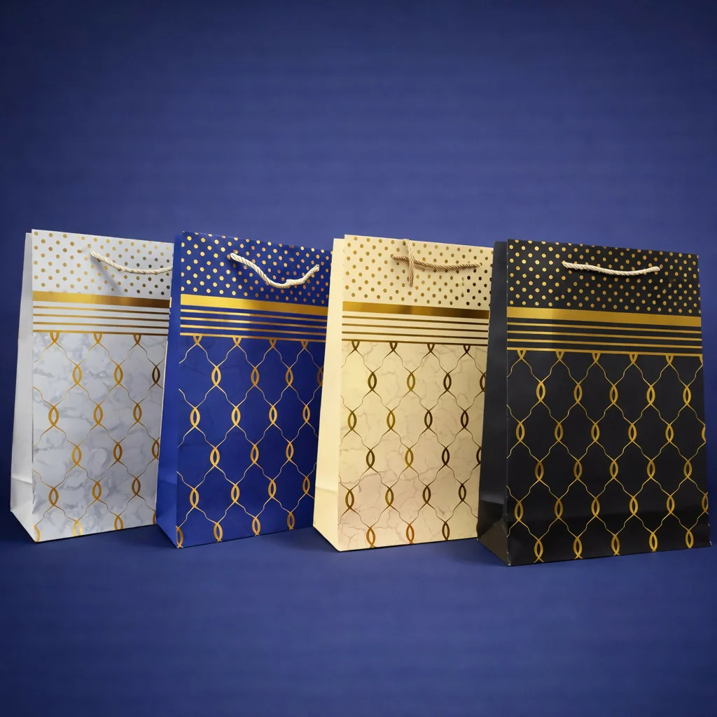 Elegant Blue & Gold Design Gift Paper Bag with Handle 1 Piece - Image 3