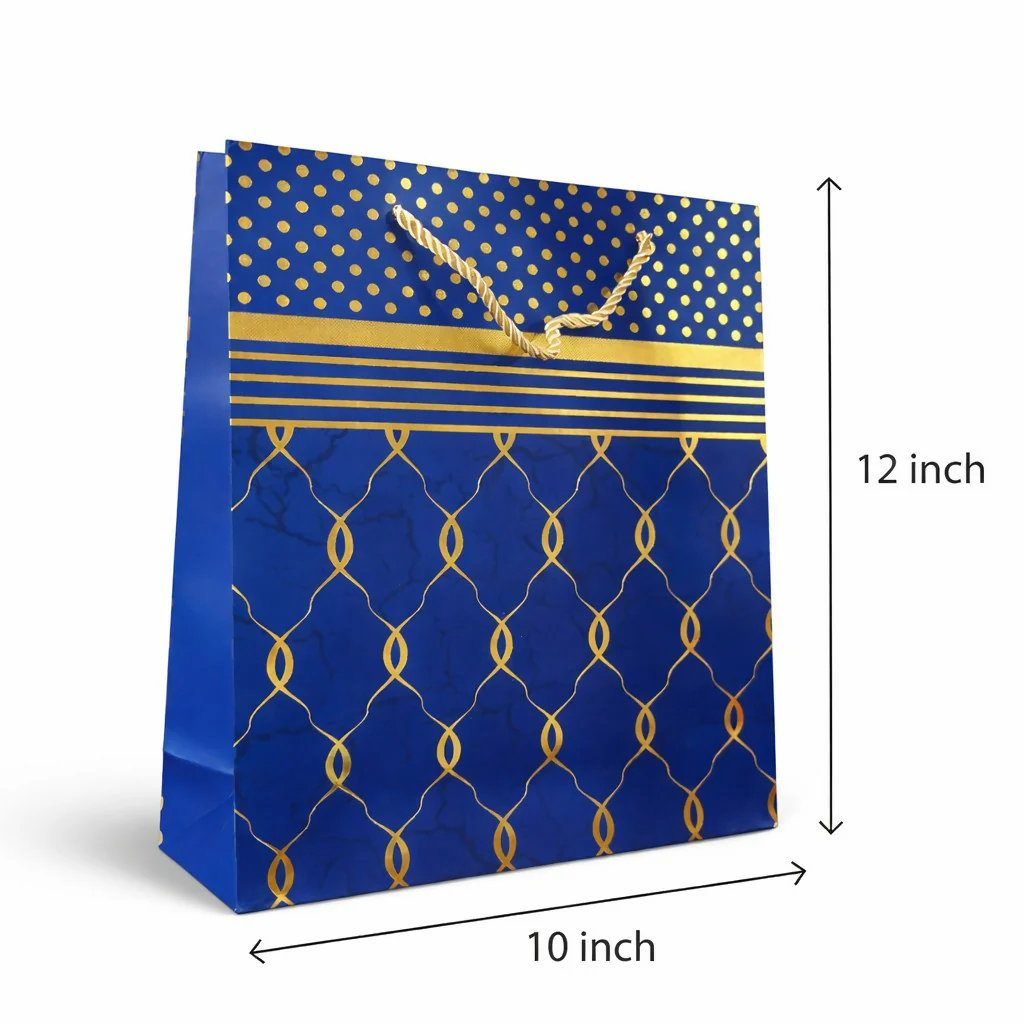Elegant Blue & Gold Design Gift Paper Bag with Handle 1 Piece - Image 4