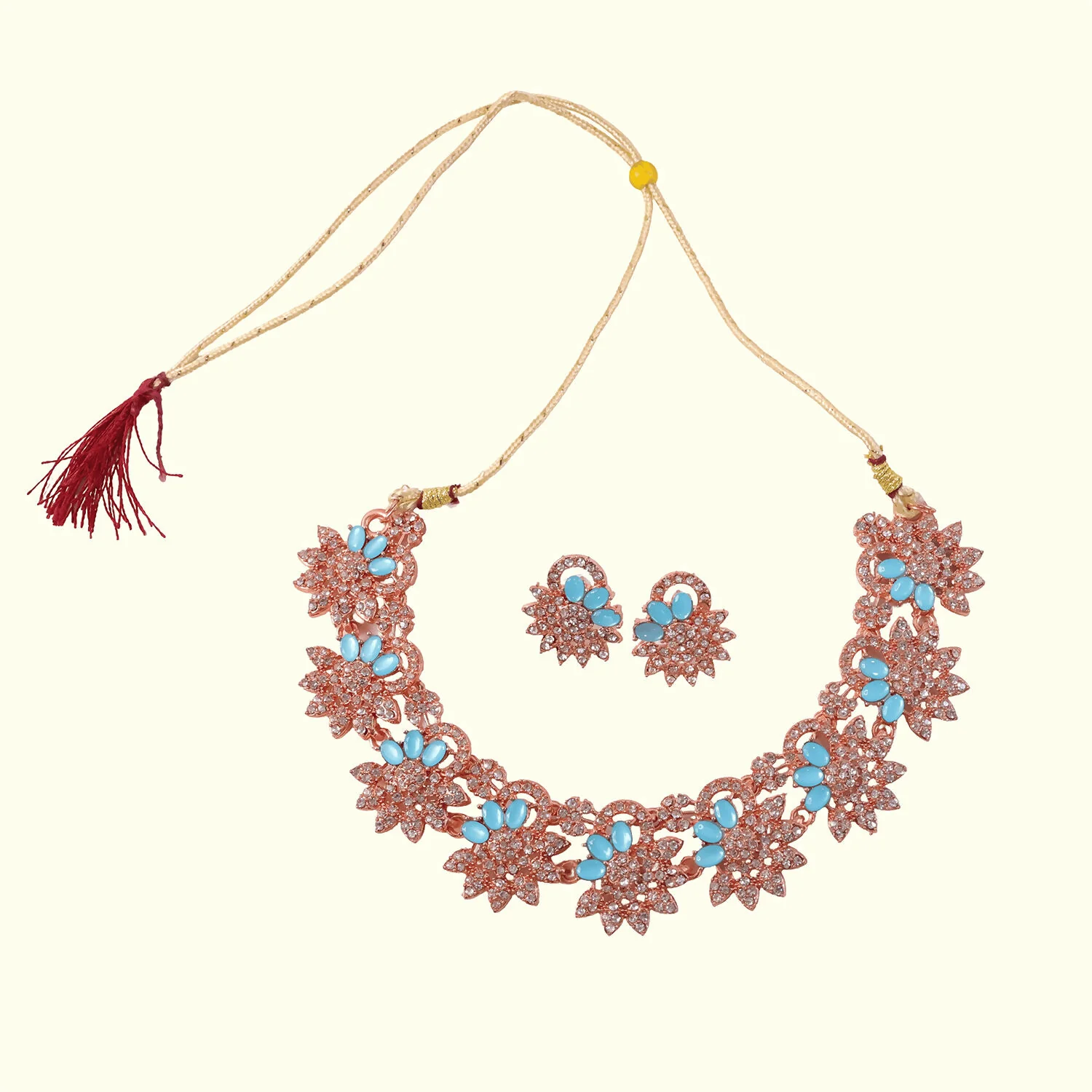 Elegant Blue Stone Floral Necklace Set with Matching Earrings for Women - Image 5