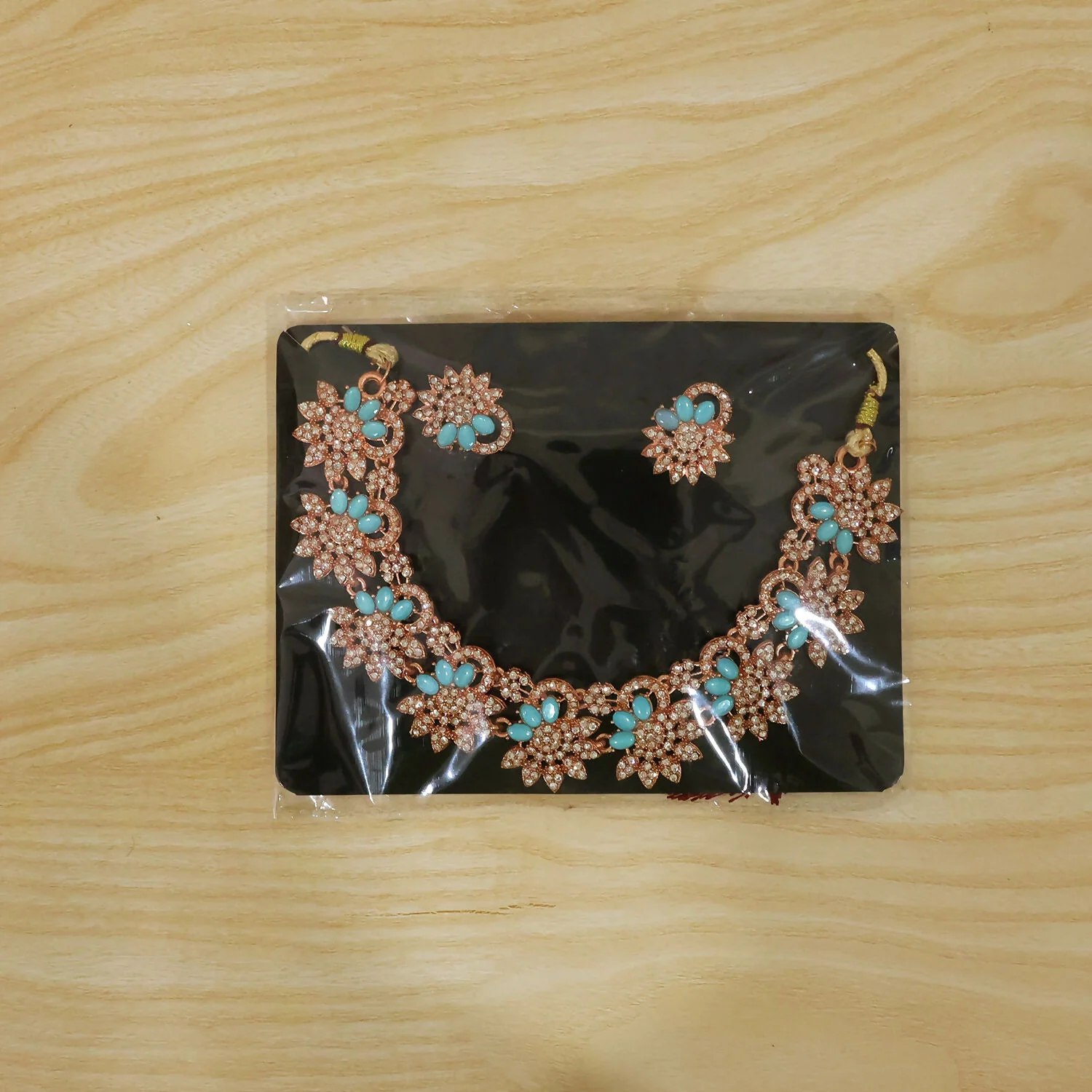 Elegant Blue Stone Floral Necklace Set with Matching Earrings for Women - Image 6