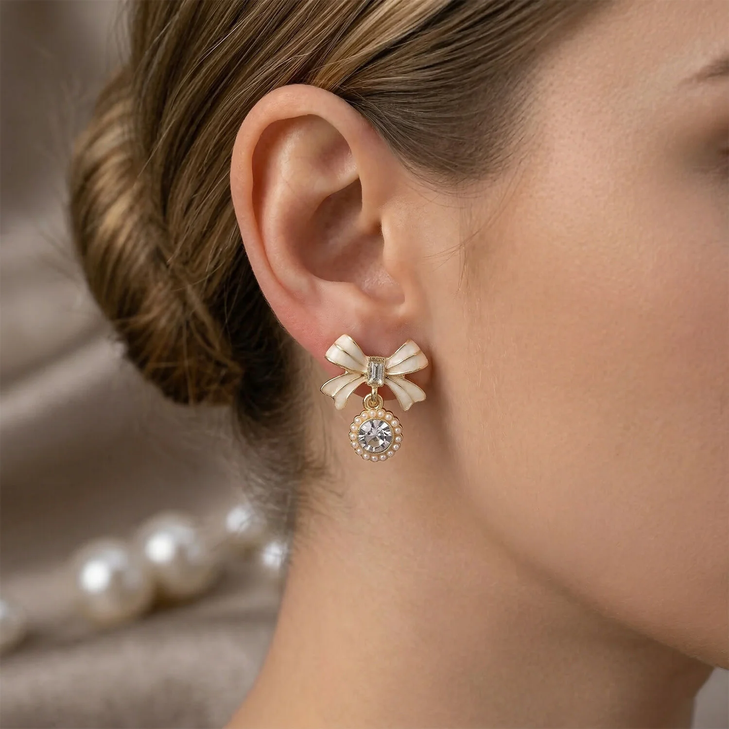 Elegant Bow Crystal Drop Earrings for Women For Girls - Image 2