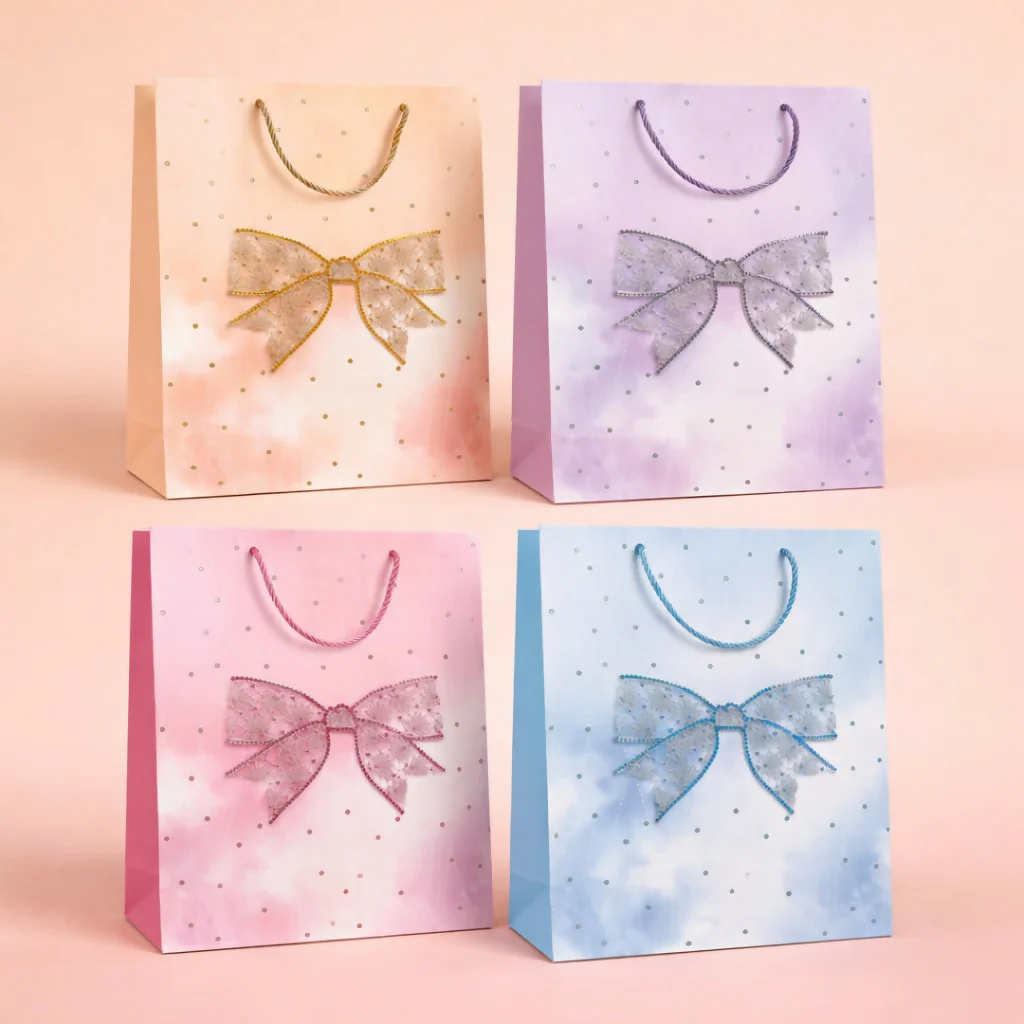 Elegant Bow Design Gift Paper Bag with Handle for Gifting - Image 3