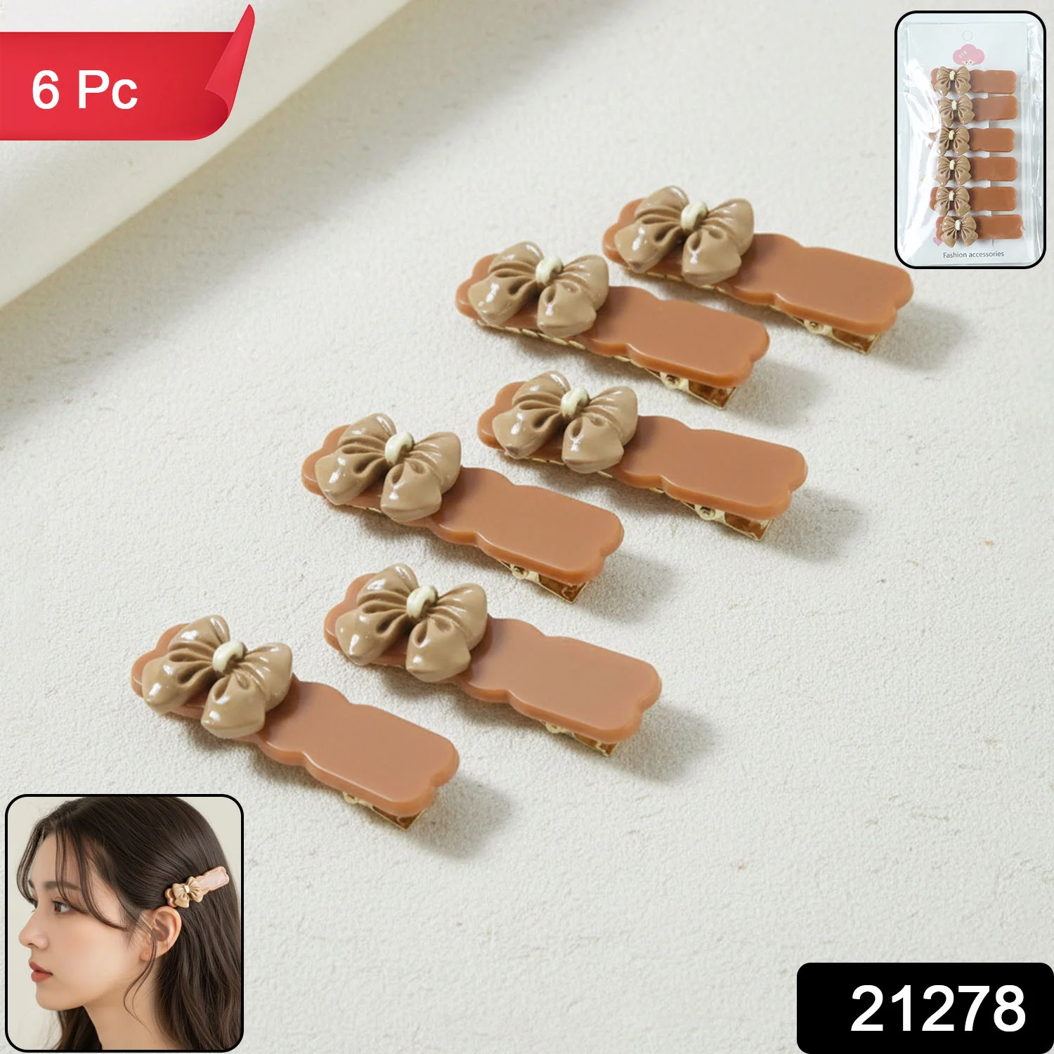 Elegant Bow Design Premium Fashion Hair Clips (6 Pc) - Image 2
