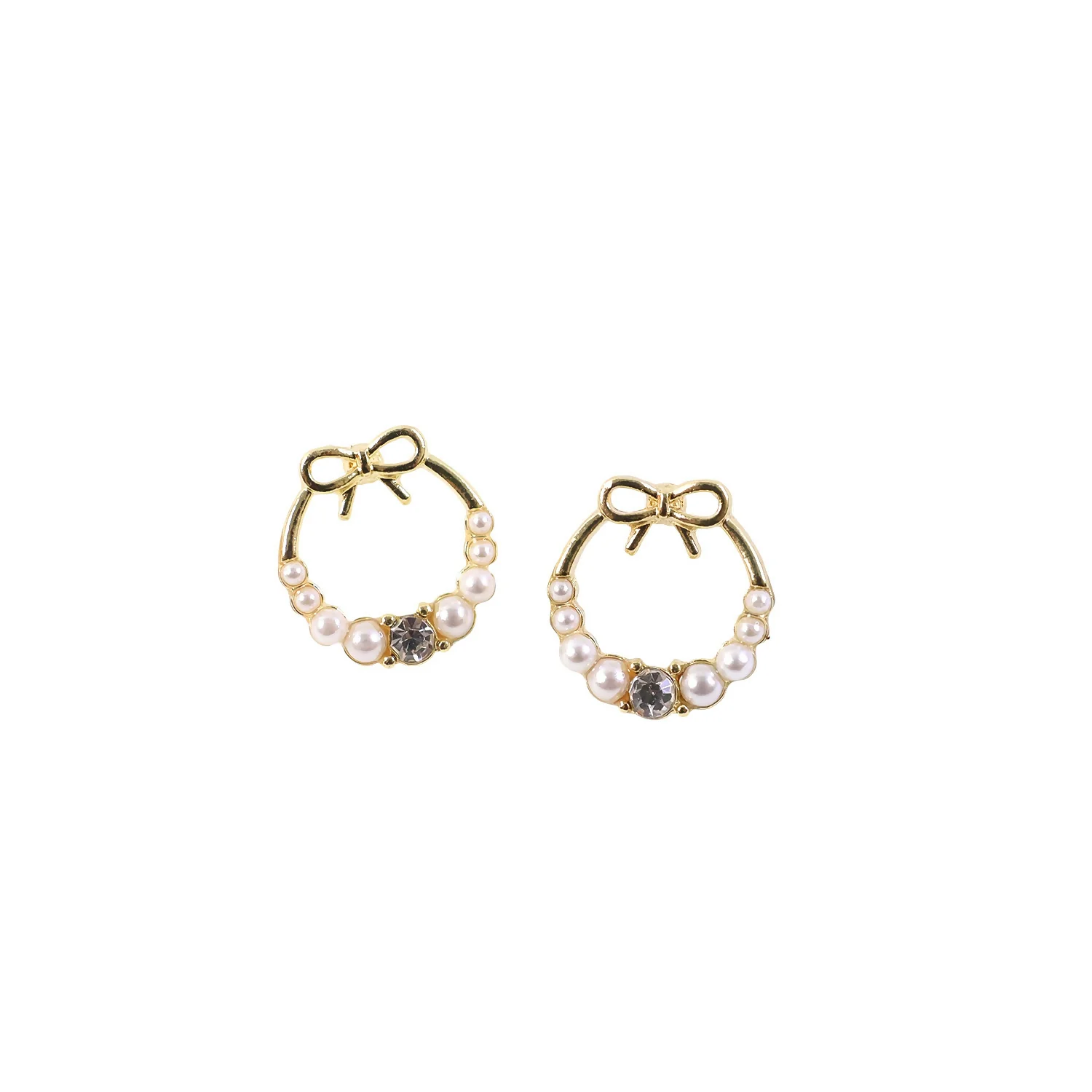 Elegant Bow Pearl Hoop Earrings for Women | Gold Plated Crystal Stud Hoops | Cute Korean Style Fashion Jewelry - Image 5