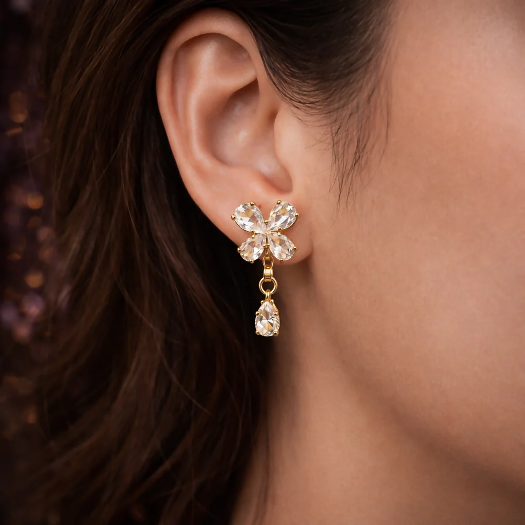 Elegant Butterfly Crystal Drop Earrings for Women - Image 3