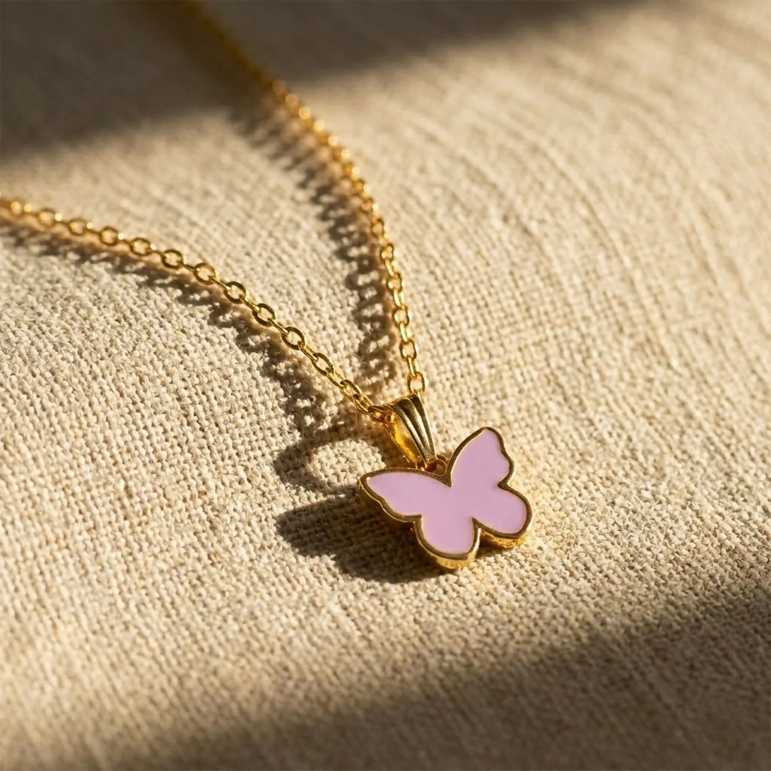 Elegant Butterfly Gold Pendant Necklace with Soft Color Enamel - Image 4