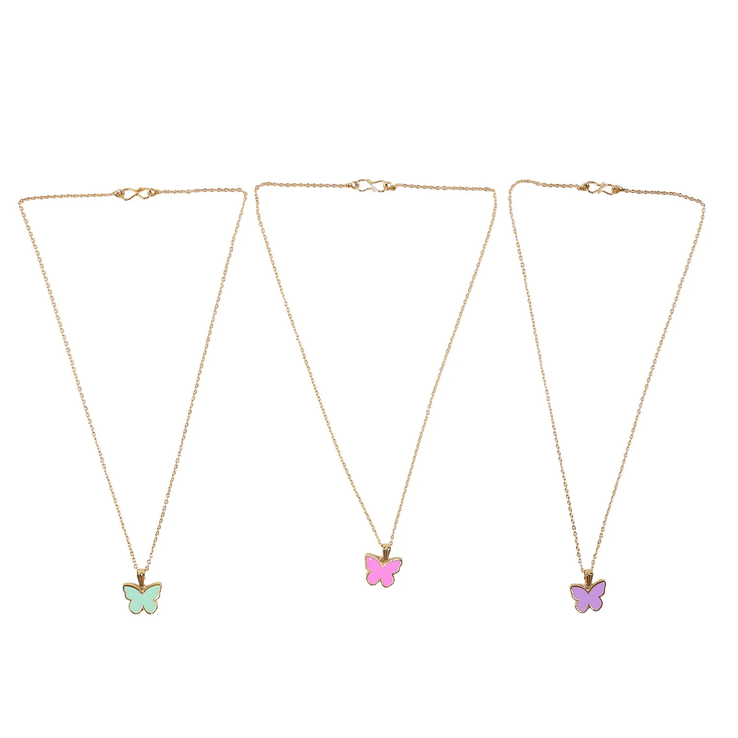 Elegant Butterfly Gold Pendant Necklace with Soft Color Enamel - Image 5
