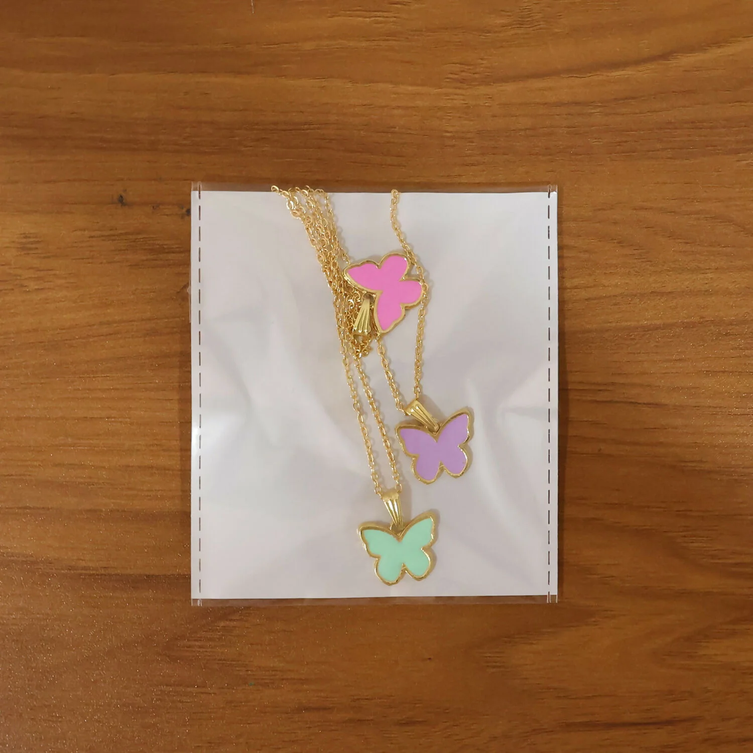 Elegant Butterfly Gold Pendant Necklace with Soft Color Enamel - Image 6