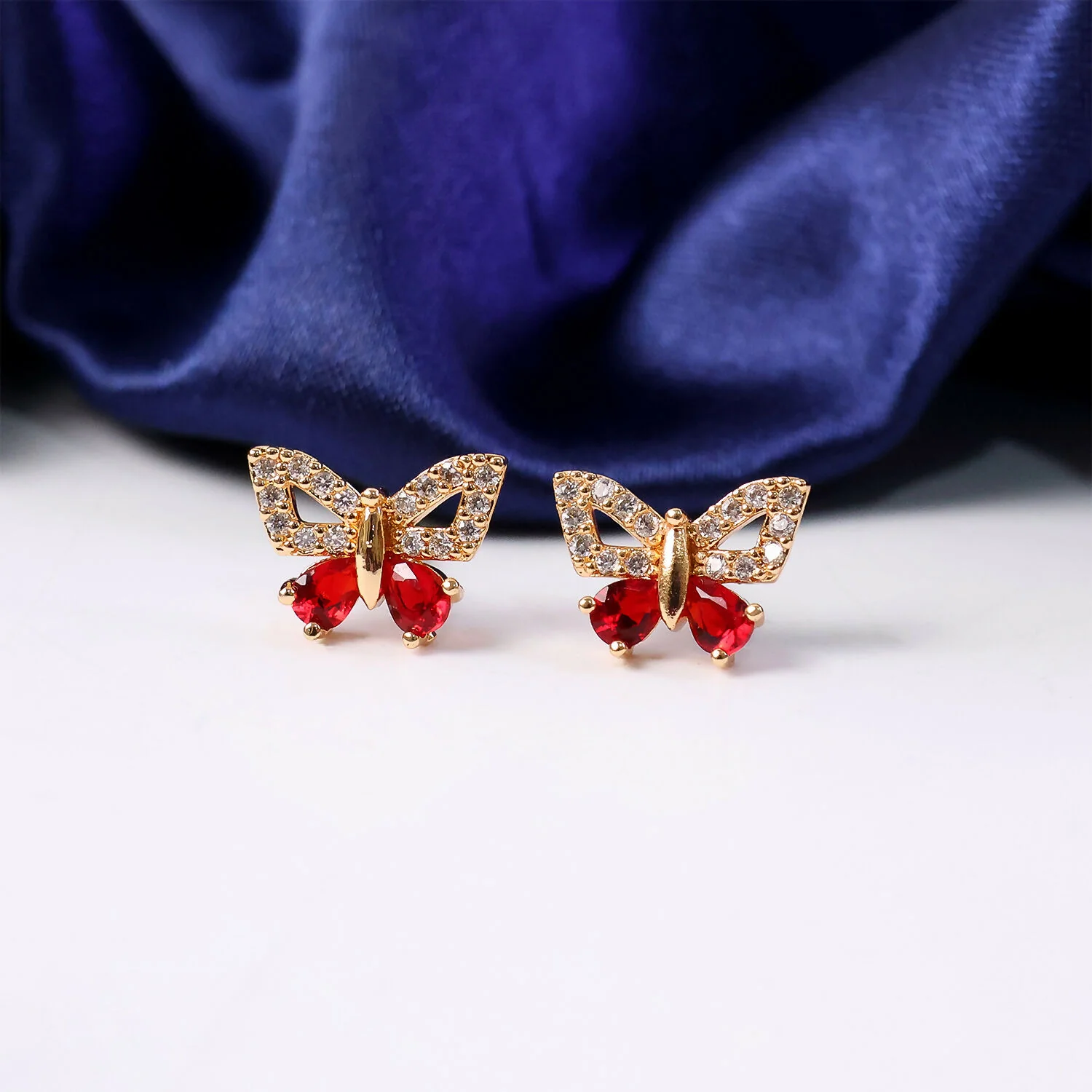 Butterfly Shape CZ Stud Earrings with Red Stone for Women & Girls - Image 4