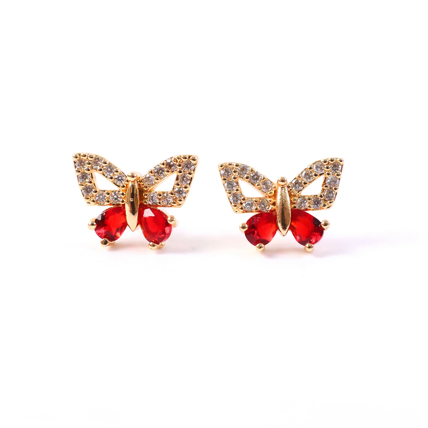 Butterfly Shape CZ Stud Earrings with Red Stone for Women & Girls - Image 5