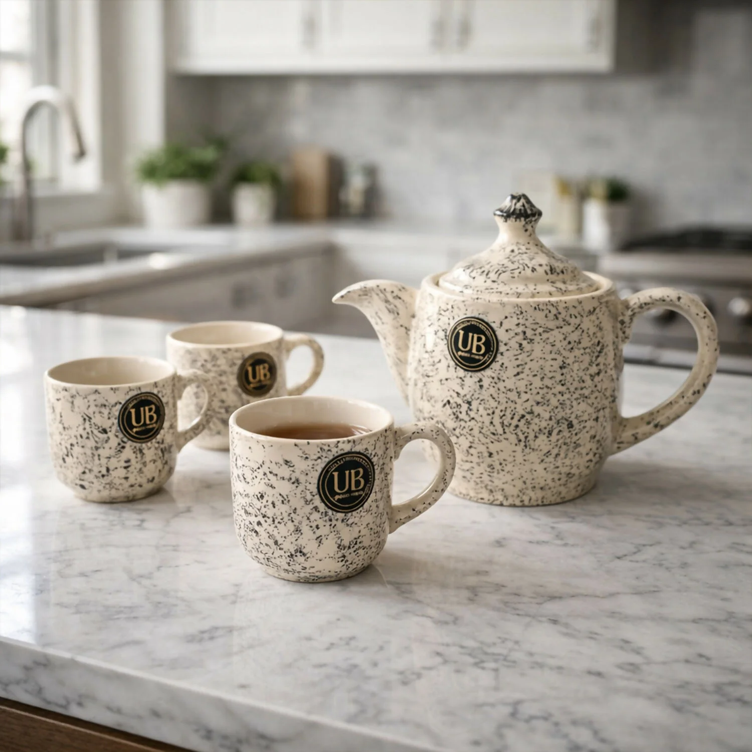 Elegant Ceramic Tea Set with Teapot, 6 Cups and Serving Bowls for Home Dining & Serving - Image 2