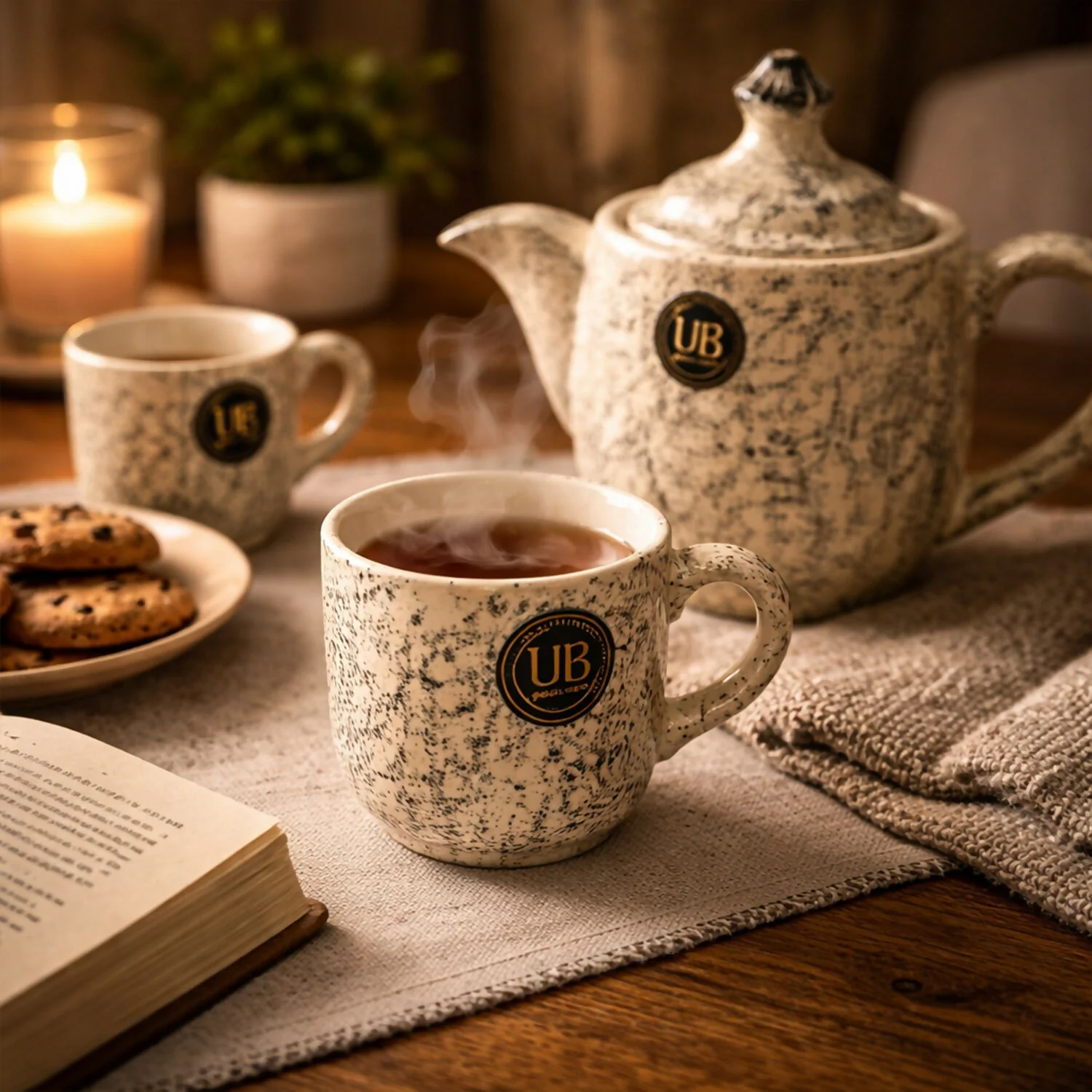 Elegant Ceramic Tea Set with Teapot, 6 Cups and Serving Bowls for Home Dining & Serving - Image 3