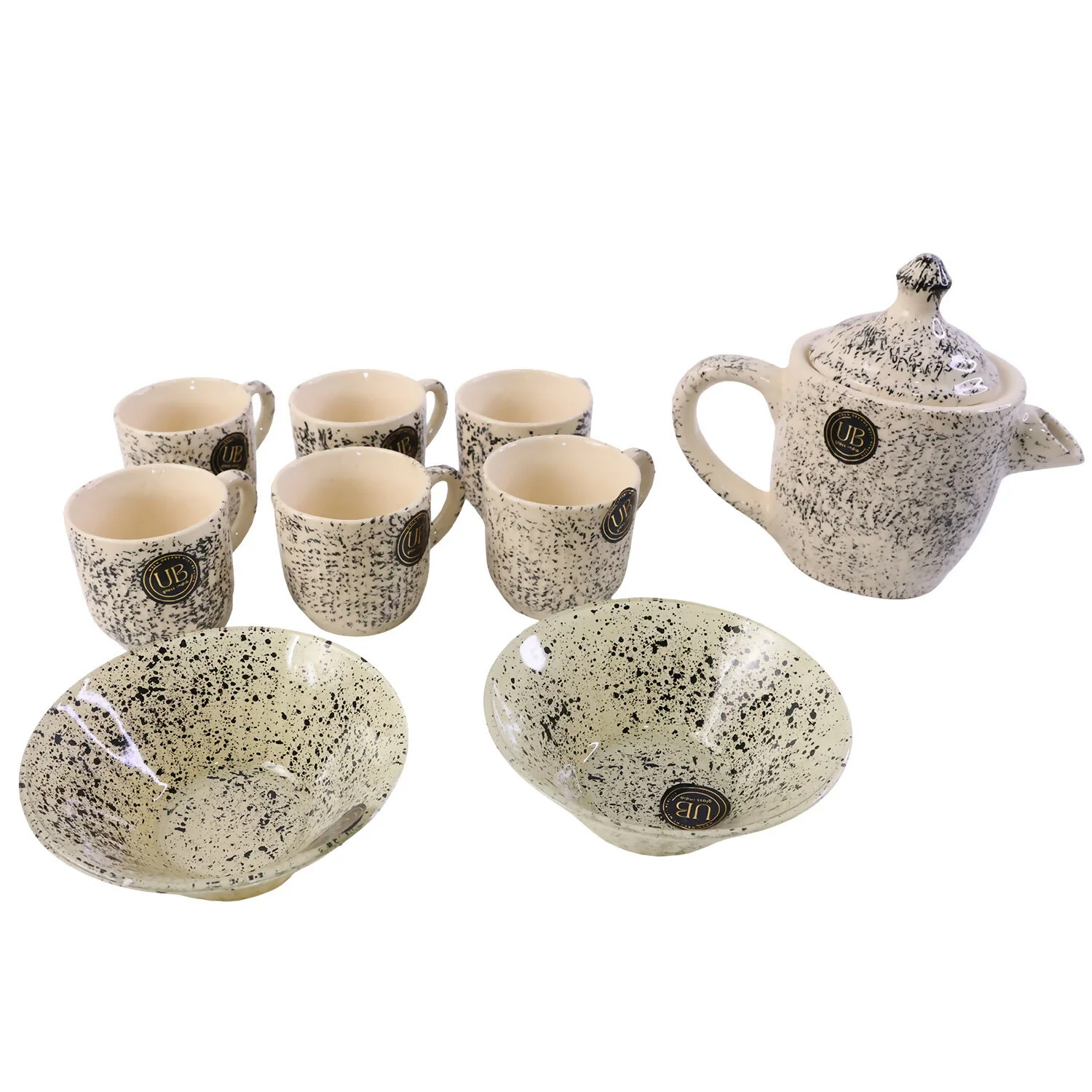 Elegant Ceramic Tea Set with Teapot, 6 Cups and Serving Bowls for Home Dining & Serving - Image 5