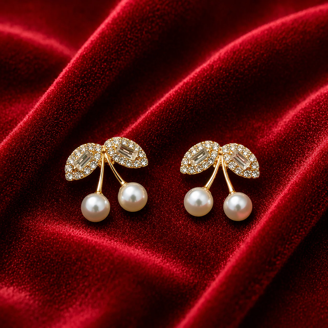 Elegant Cherry Pearl Drop Earrings for Women Gold Plated Korean Style Jewelry - Image 3