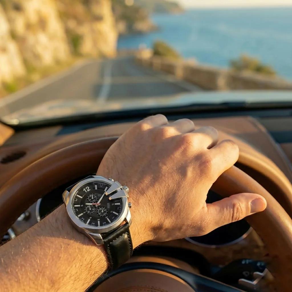 Elegant Chronograph Watch with Dial and Leather Strap for Men - Image 2