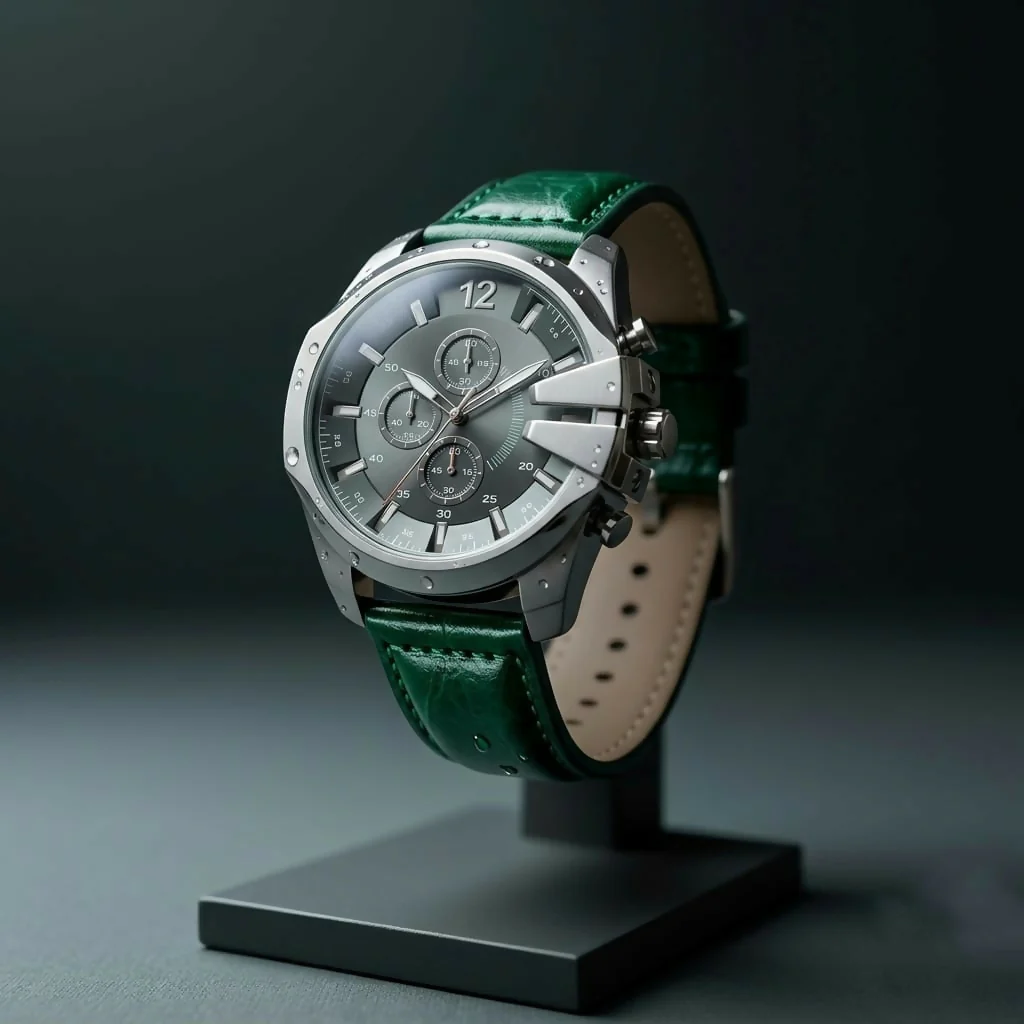 Elegant Chronograph Watch with Dial and Leather Strap for Men - Image 3