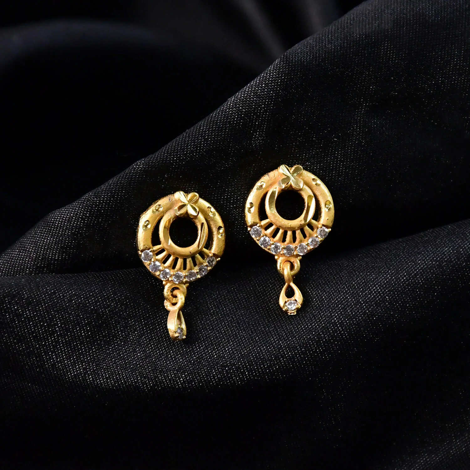 Elegant Circular Drop Earrings with Crystal Accents – Classic Party Wear - Image 2