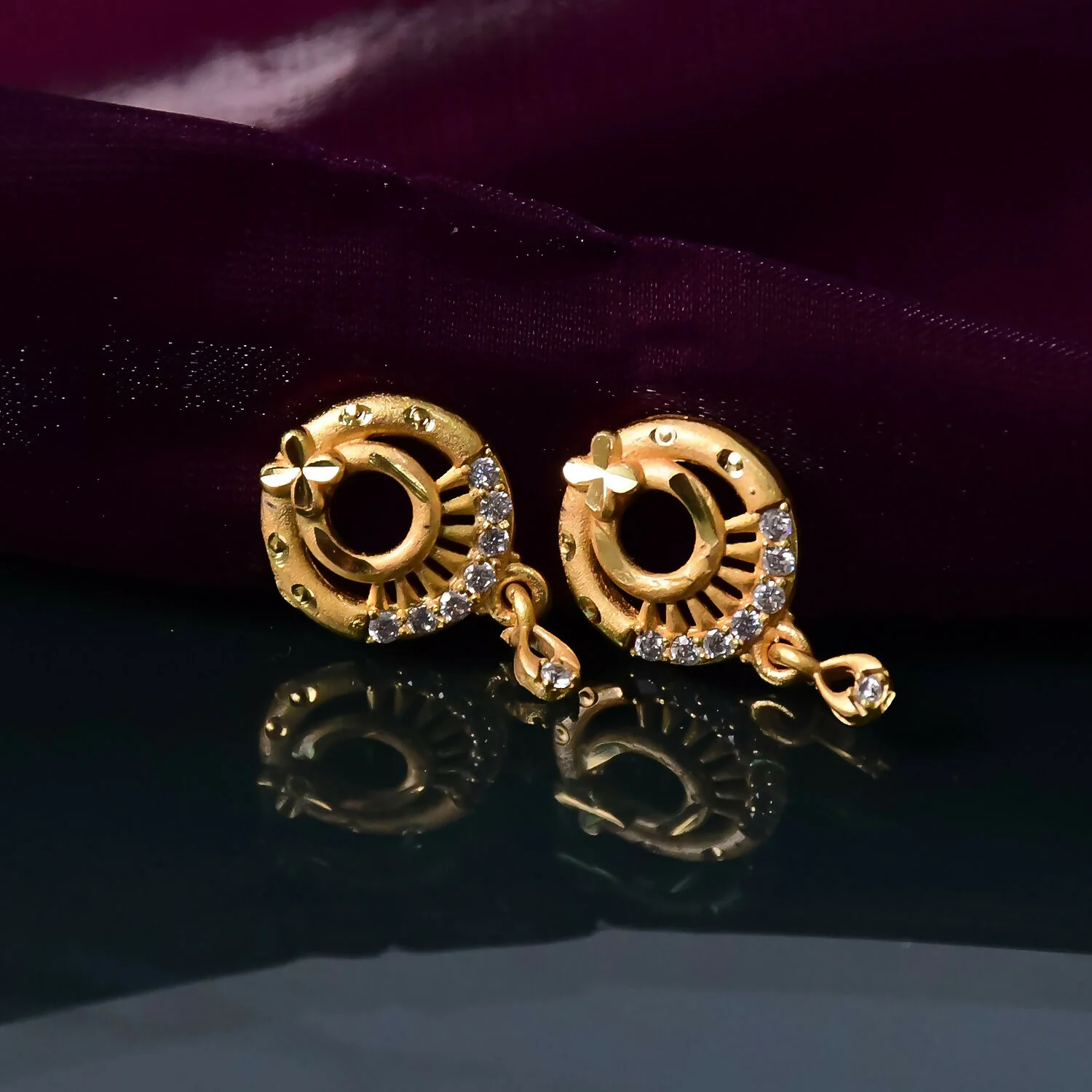 Elegant Circular Drop Earrings with Crystal Accents – Classic Party Wear - Image 3