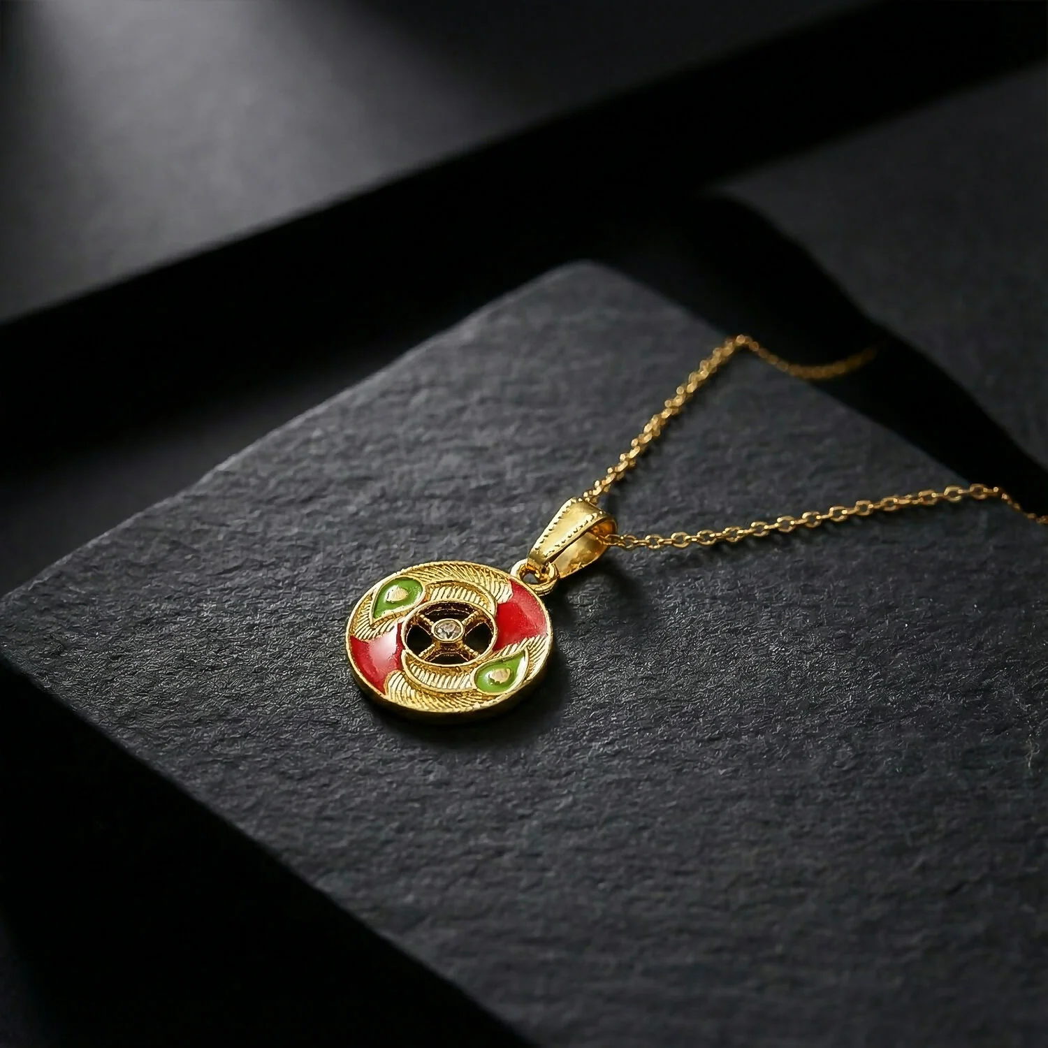 Elegant Circular Motif Pendant Necklace with Chain for Women - Image 2