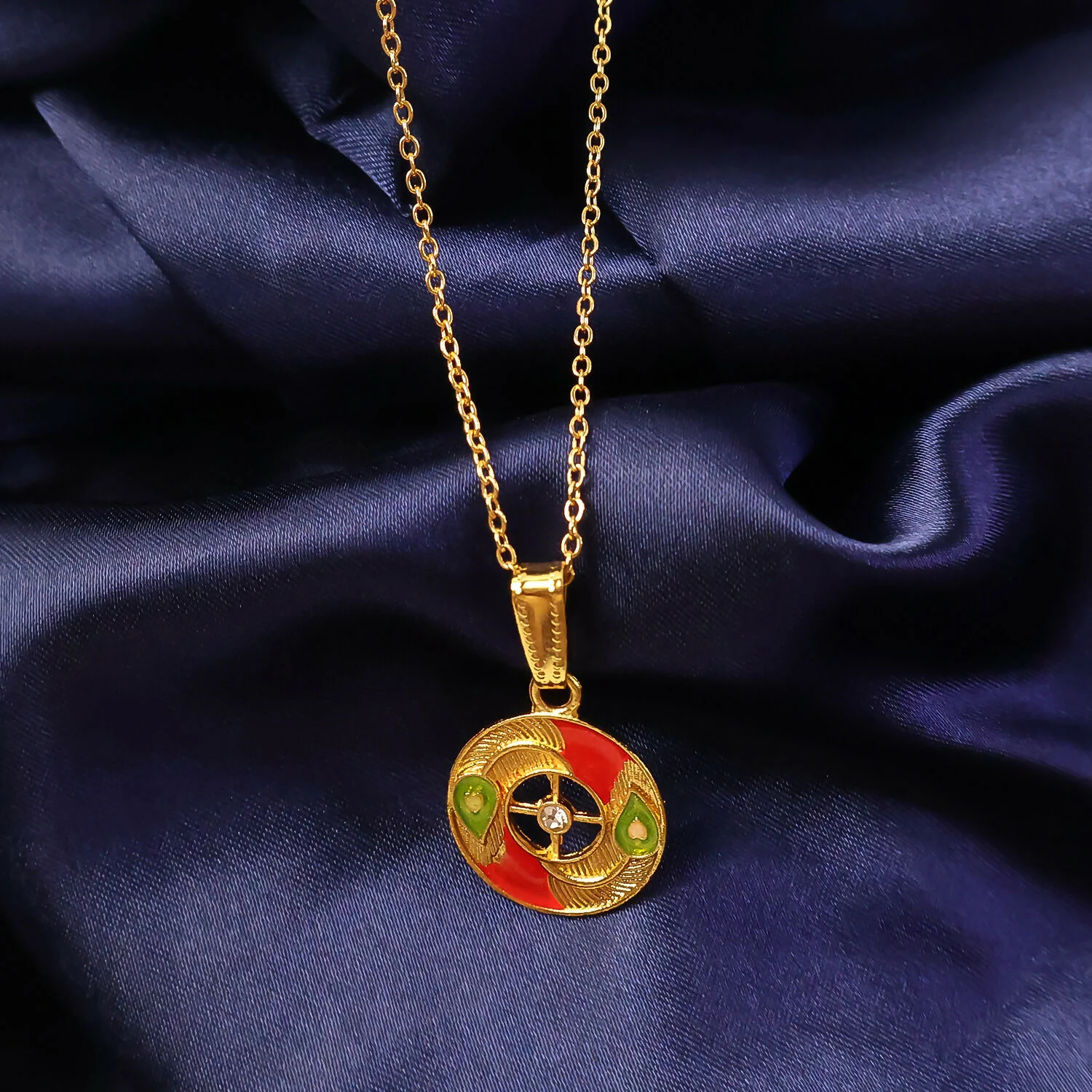 Elegant Circular Motif Pendant Necklace with Chain for Women - Image 5