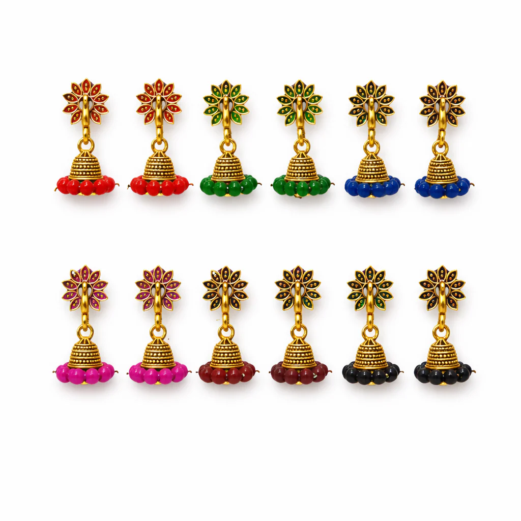 ELEGANT COLOURFULL JHUMKA WITH COMBO OF 6 PAIRS - Image 2