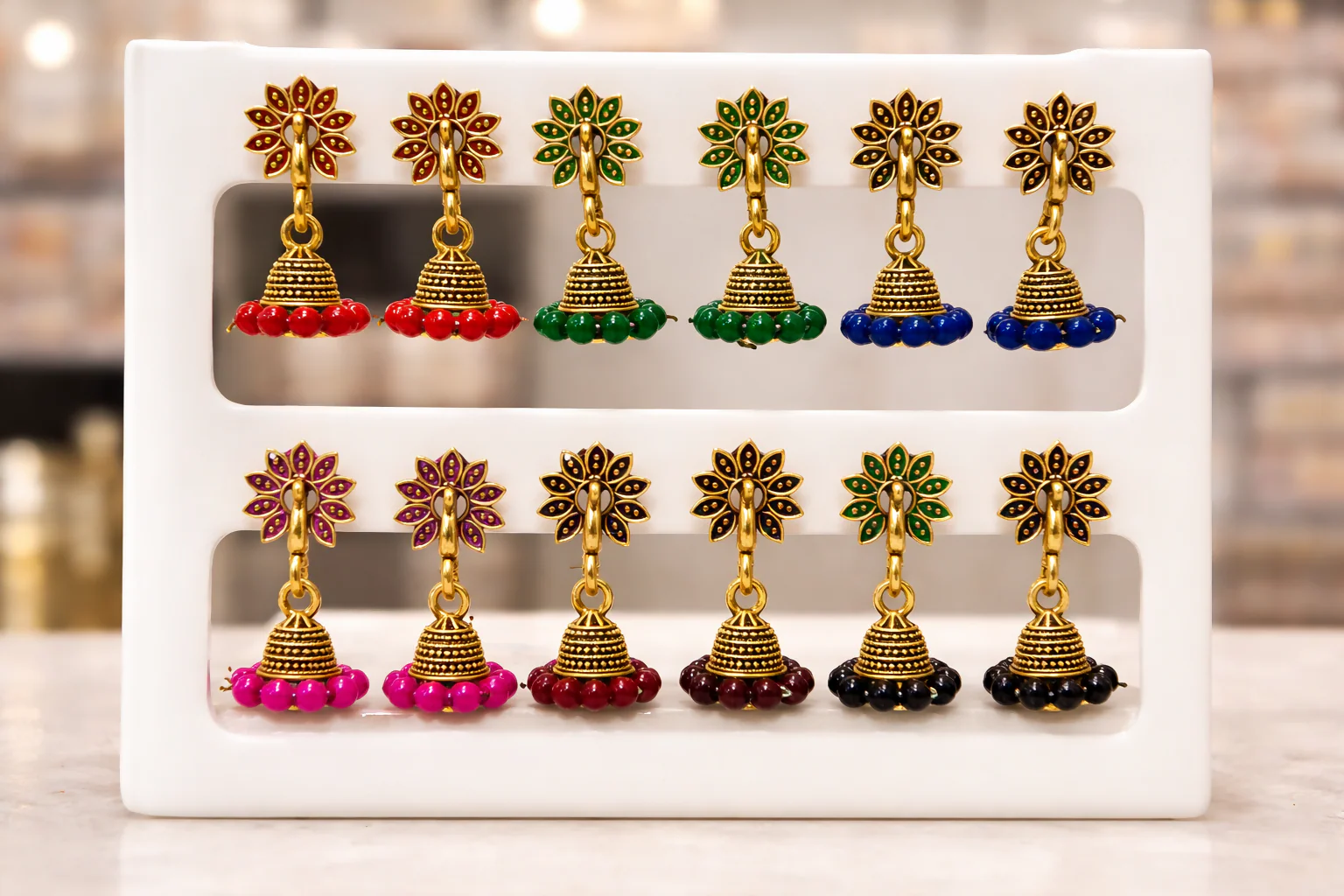 ELEGANT COLOURFULL JHUMKA WITH COMBO OF 6 PAIRS - Image 3